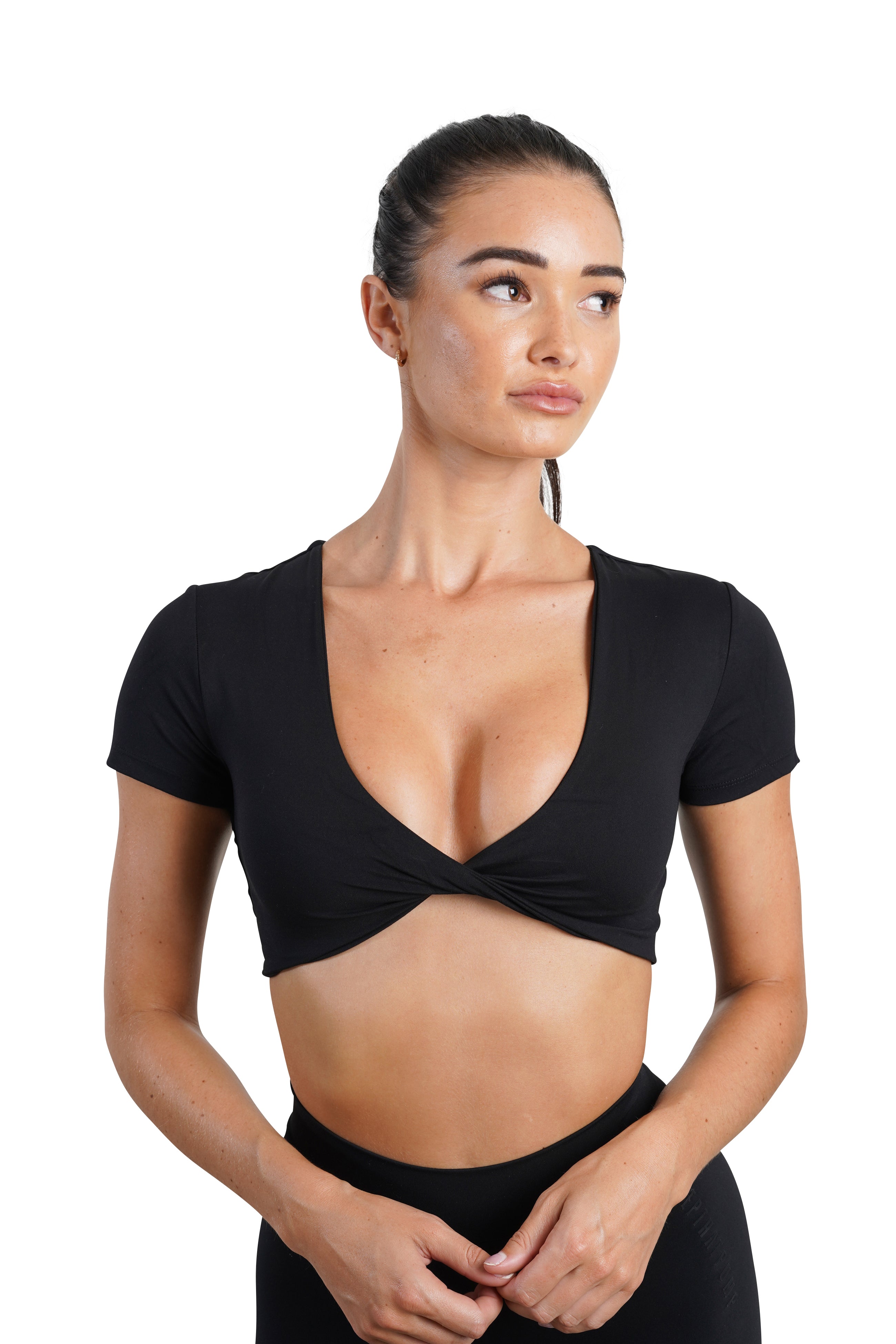 Short Sleeve Twist Tee - Women's Fashion Black T-Shirt for Casual Wear, Date Night & Summer Outfits
