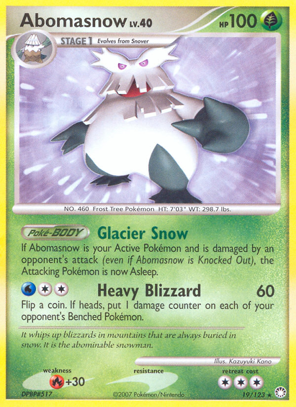 Abomasnow Pokemon Card (19/123) - Diamond & Pearl: Mysterious Treasures - Rare Collectible Trading Card for Battles & Collections