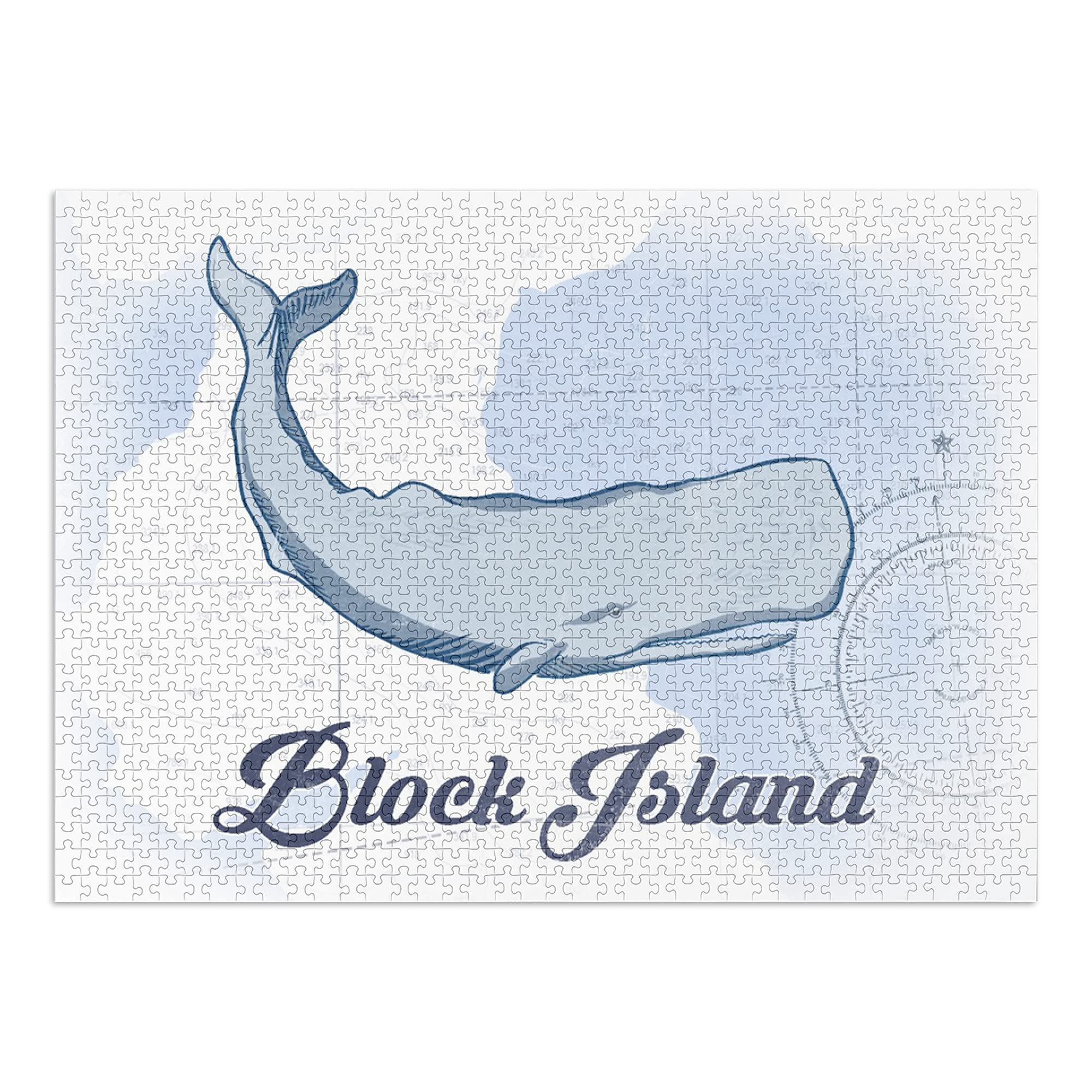 Block Island Rhode Island Whale Blue Coastal Icon 1000 Piece Jigsaw Puzzle - 19x27 Inches, Challenging Puzzle for Adults & Family, Made in USA - Perfect for Home Decor, Gift Giving & Relaxation