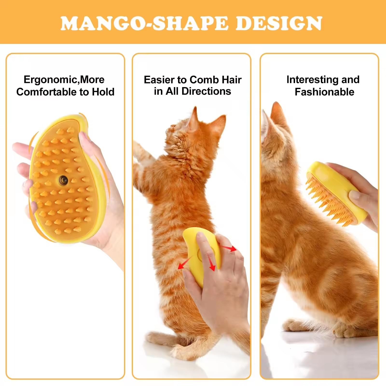 3-in-1 Steamy Pet Grooming Brush for Cats & Dogs - Self-Cleaning Cat Brush with Steam & Spray Function | Gentle Detangling, Hair Removal & Massage | Perfect for Long/Short Haired Pets at Home or Grooming Salons