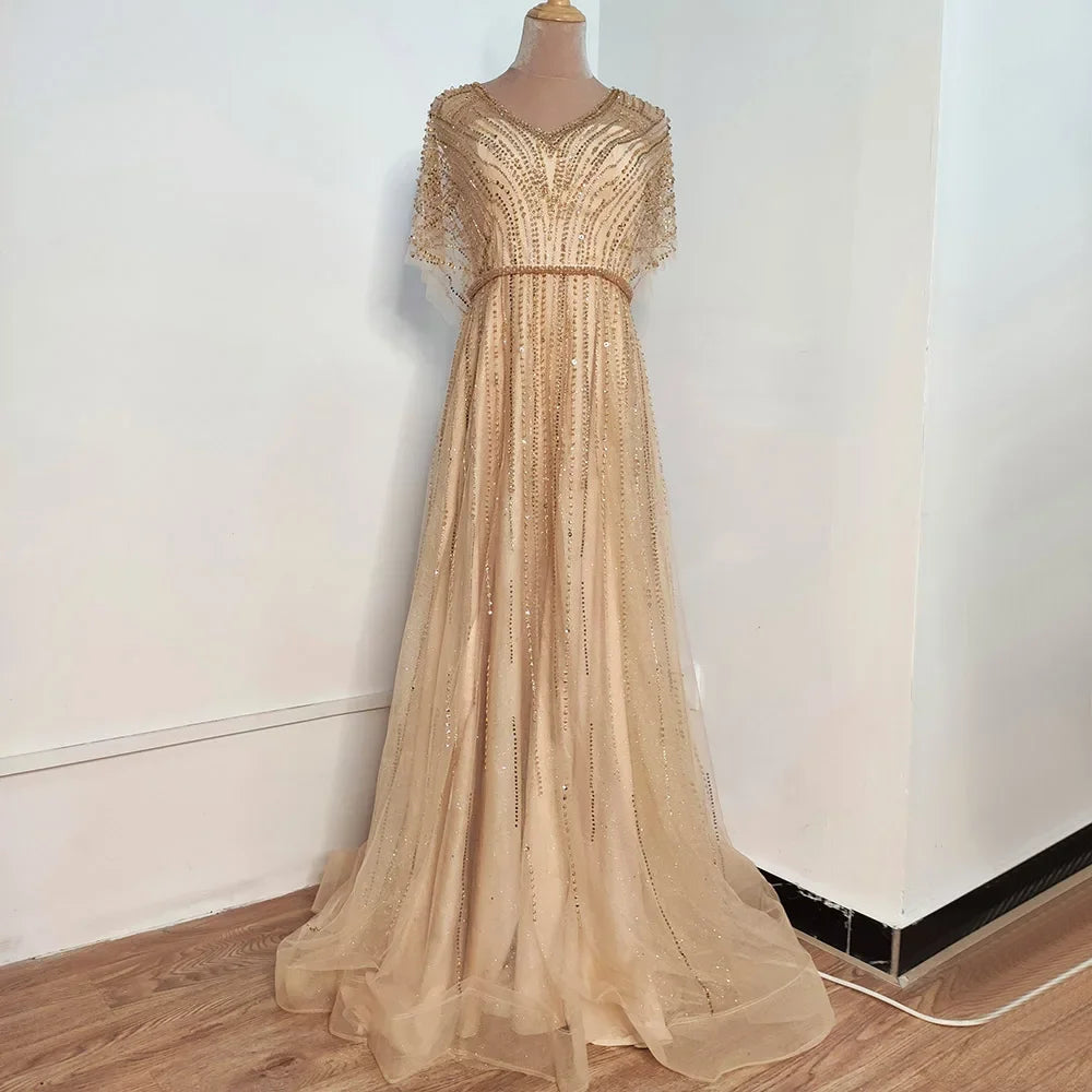 Serene Hill Luxury Dubai Red A-Line Elegant Evening Dress with Half Sleeves and Beading for Women - Perfect for Weddings, Parties & Special Occasions in 2025 (Style LA70458)