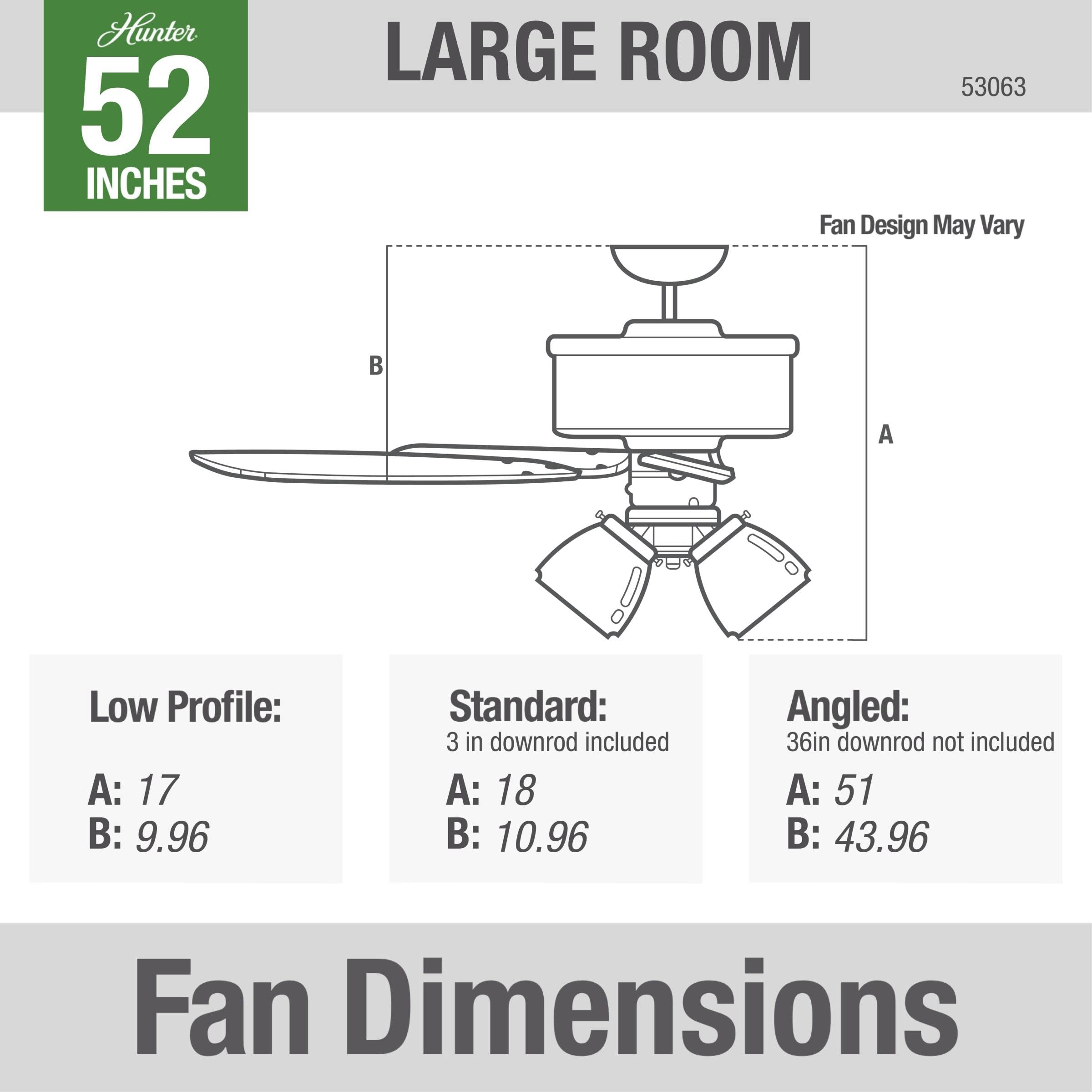 Hunter Fan Company 53063 Studio Series 52 Inch Ceiling Fan with 4 Covered Energy Efficient LED Lights - Pull Chain Control in Antique Brass | Perfect for Living Room, Bedroom & Office Cooling