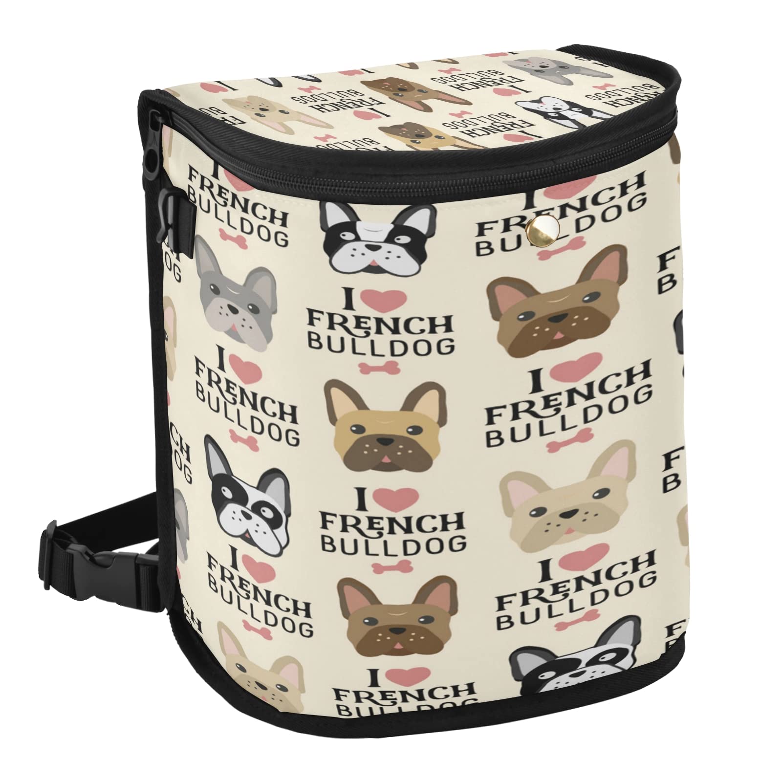 French Bulldog Pattern Car Trash Can with Lid - Leak-Proof Hanging Car Garbage Bin for SUV, Sedan & Road Trips - Portable Car Trash Bag for Organization & Cleanliness