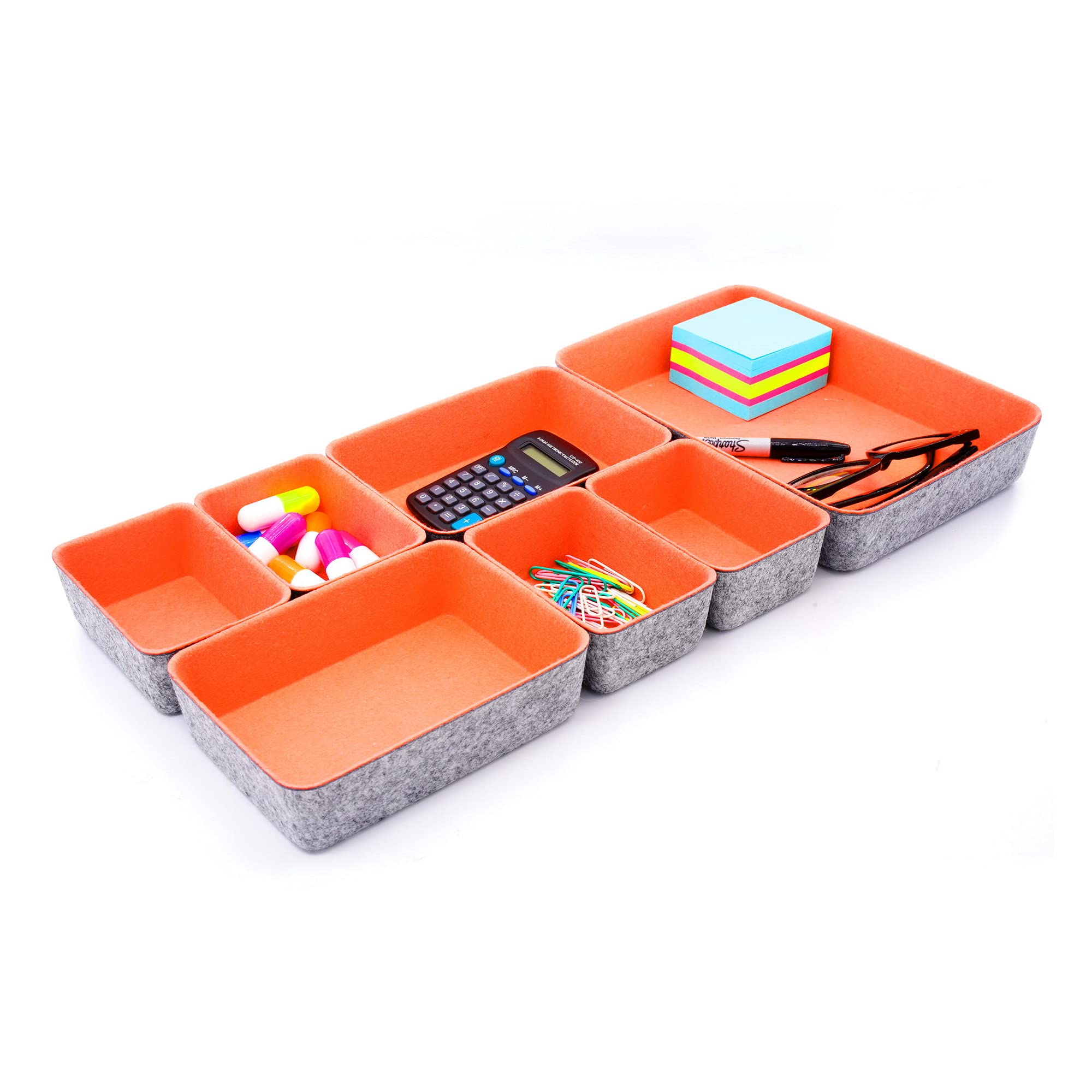 Welaxy 7-Pack Drawer Organizers & Dividers - Coral Storage Bins for Office, Kitchen, Bathroom & Closet Organization - Space Saving & Durable Plastic Drawer Trays