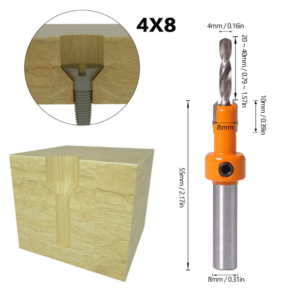 5-Piece Countersink Drill Bit Set - High-Speed Steel Wood Hole Drill Bits with Hex Key Wrenches for Woodworking, Carpentry & DIY Projects | Perfect for Furniture Making, Cabinet Installation & Home Renovation