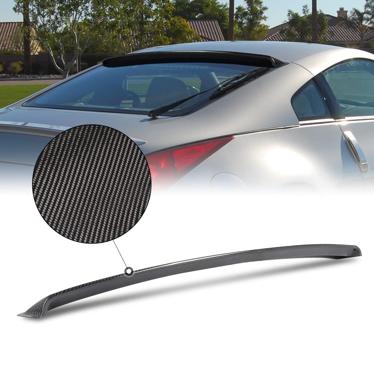 DNA MOTORING 2-RSP-6627-CF Carbon Fiber Rear Window Roof Spoiler Wing for 2003-2008 Nissan 350Z Coupe - Black | Enhances Aerodynamics & Sporty Style | Perfect for Car Enthusiasts & Performance Upgrades
