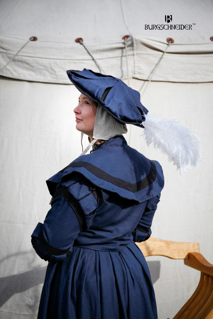 Landsknecht Flora Blue and Black Pelerine - Elegant Renaissance Cape for Historical Reenactments, Cosplay & Medieval Festivals