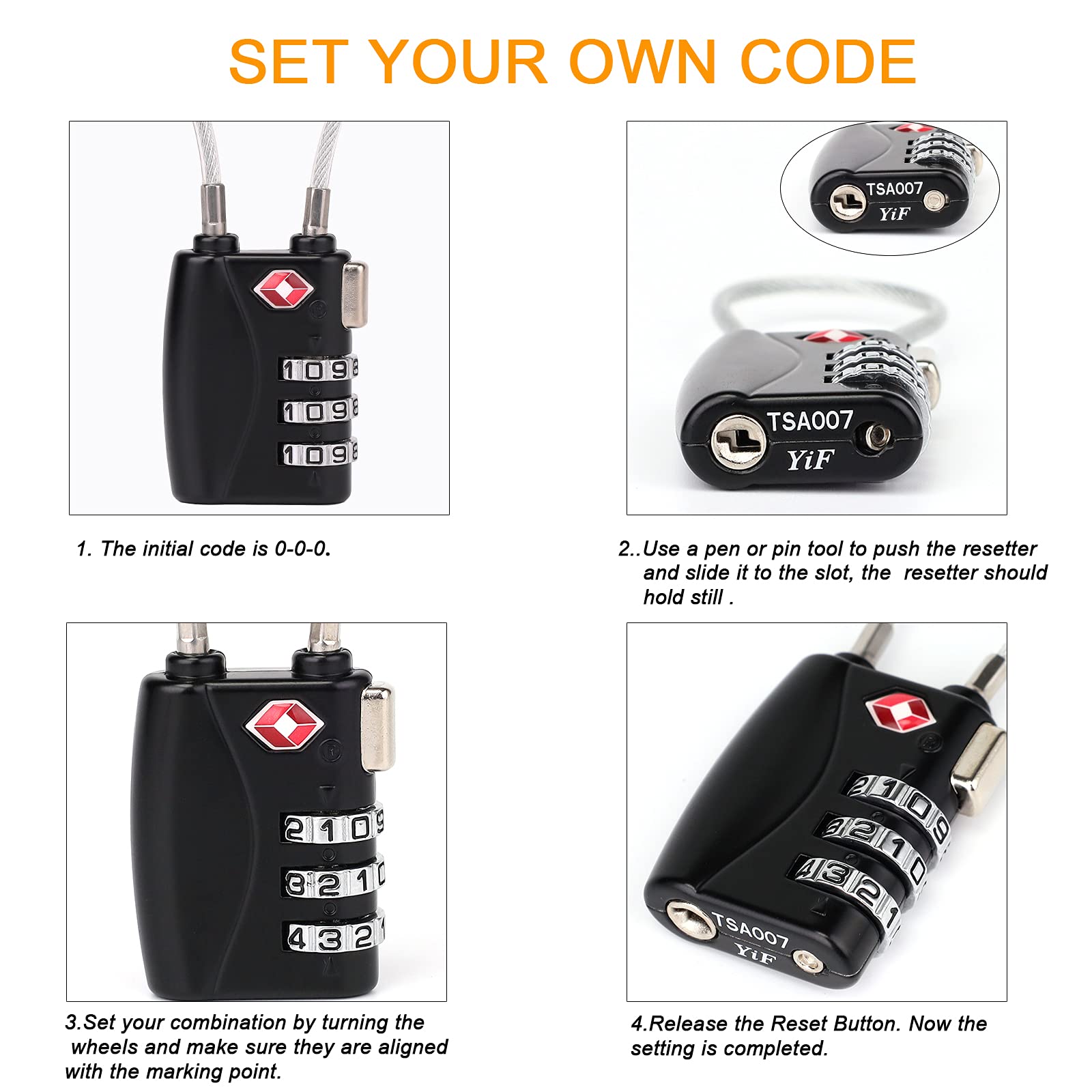 TSA Approved Luggage Locks - 3 Digit Steel Cable Combination Padlock for Travel Bags, Suitcases & Gym Lockers | Secure Your Belongings During Air Travel, Hotel Stays & Workout Sessions