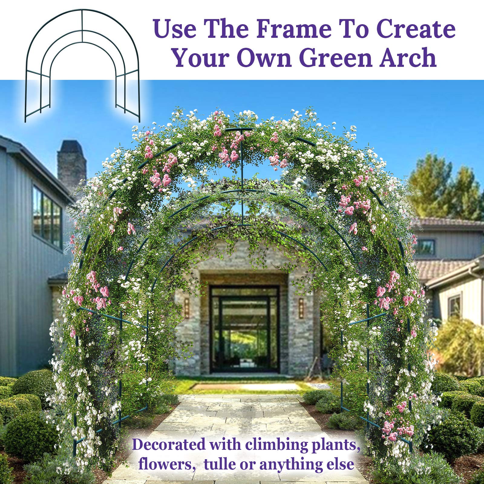 YardGrow Large Garden Support Arch Frame - 6.5x7x7.2ft Climbing Plant Trellis for Roses, Vines & Flowers | Rust-Resistant Metal Arbor for Outdoor Wedding Decor, Party Backdrop & Pergola Structure