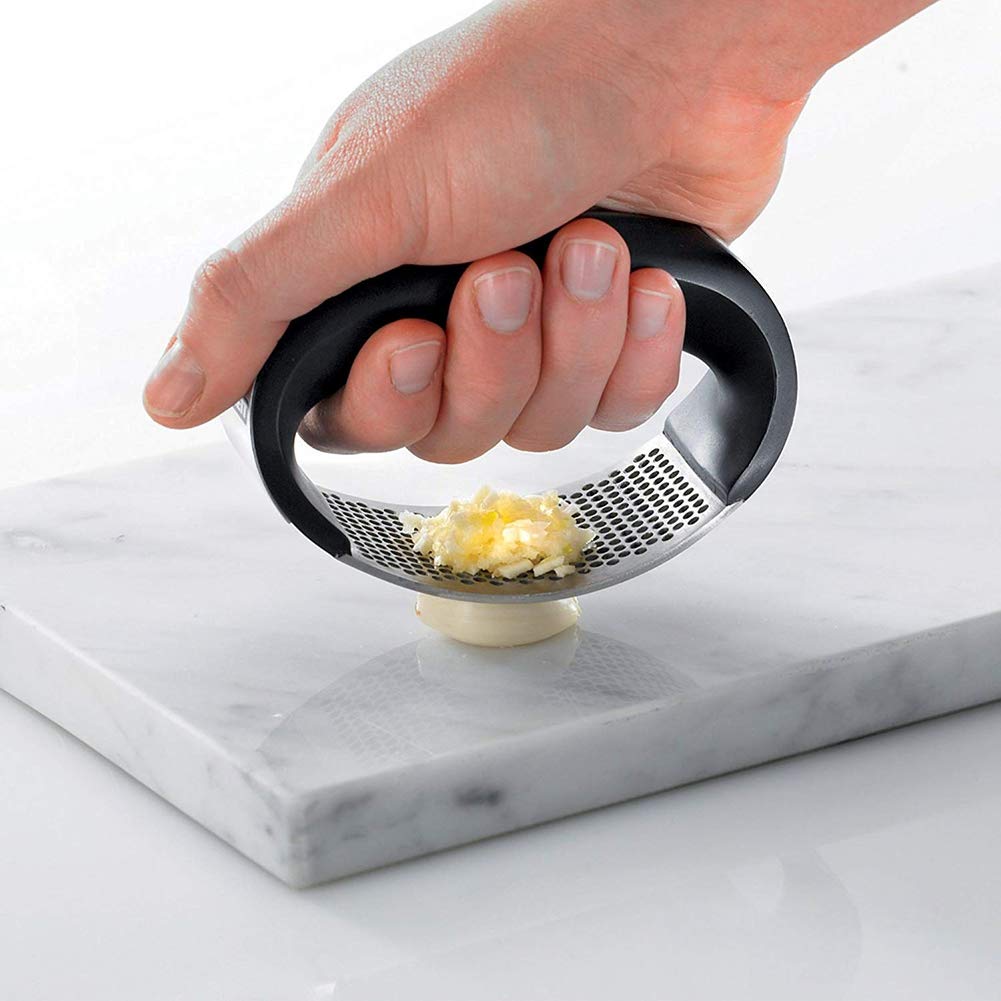Professional Stainless Steel Garlic Press & Peeler Set - Heavy Duty Manual Garlic Crusher, Mincer, Masher & Squeezer Tool for Cooking, Baking & Meal Prep - Perfect for Chefs & Home Kitchens