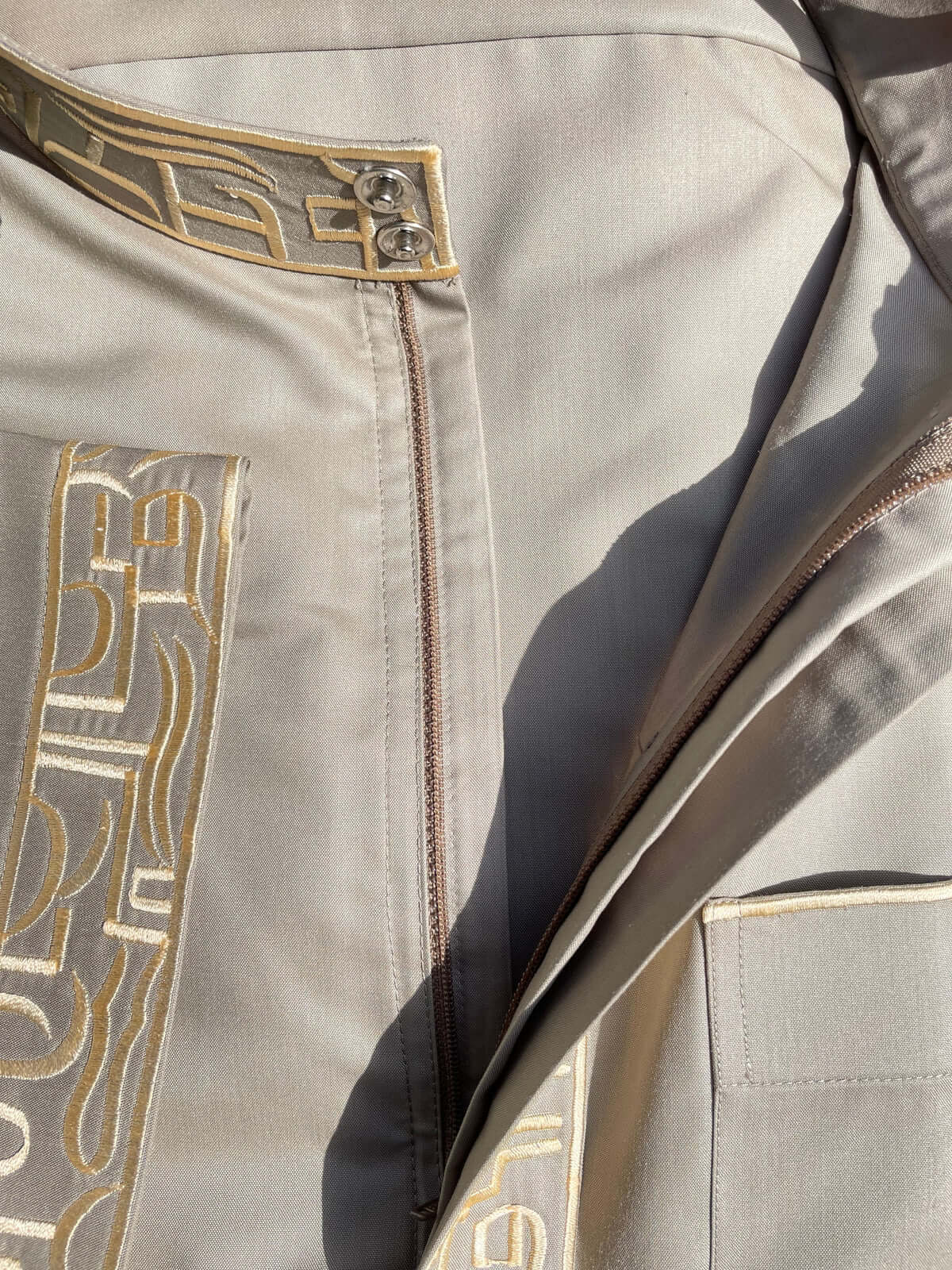 Premium Men's Silvered Sage Saudi Thobe with Gold Embroidery - Traditional Arabic Robe for Eid, Wedding & Special Occasions