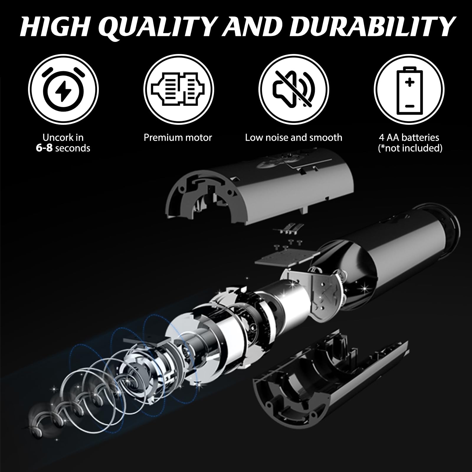 Premium Electric Wine Opener Set with Foil Cutter & 2 Wine Stoppers - Battery Powered Corkscrew for Wine Lovers - Perfect Gift for Parties, Weddings & Holidays (Black) - Effortless Wine Opening for Home Entertaining & Gifting