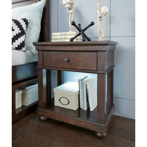 Canterbury Night Stand - Warm Cherry Finish Bedside Table for Bedroom, Living Room, or Office - Compact Nightstand with Storage Shelf