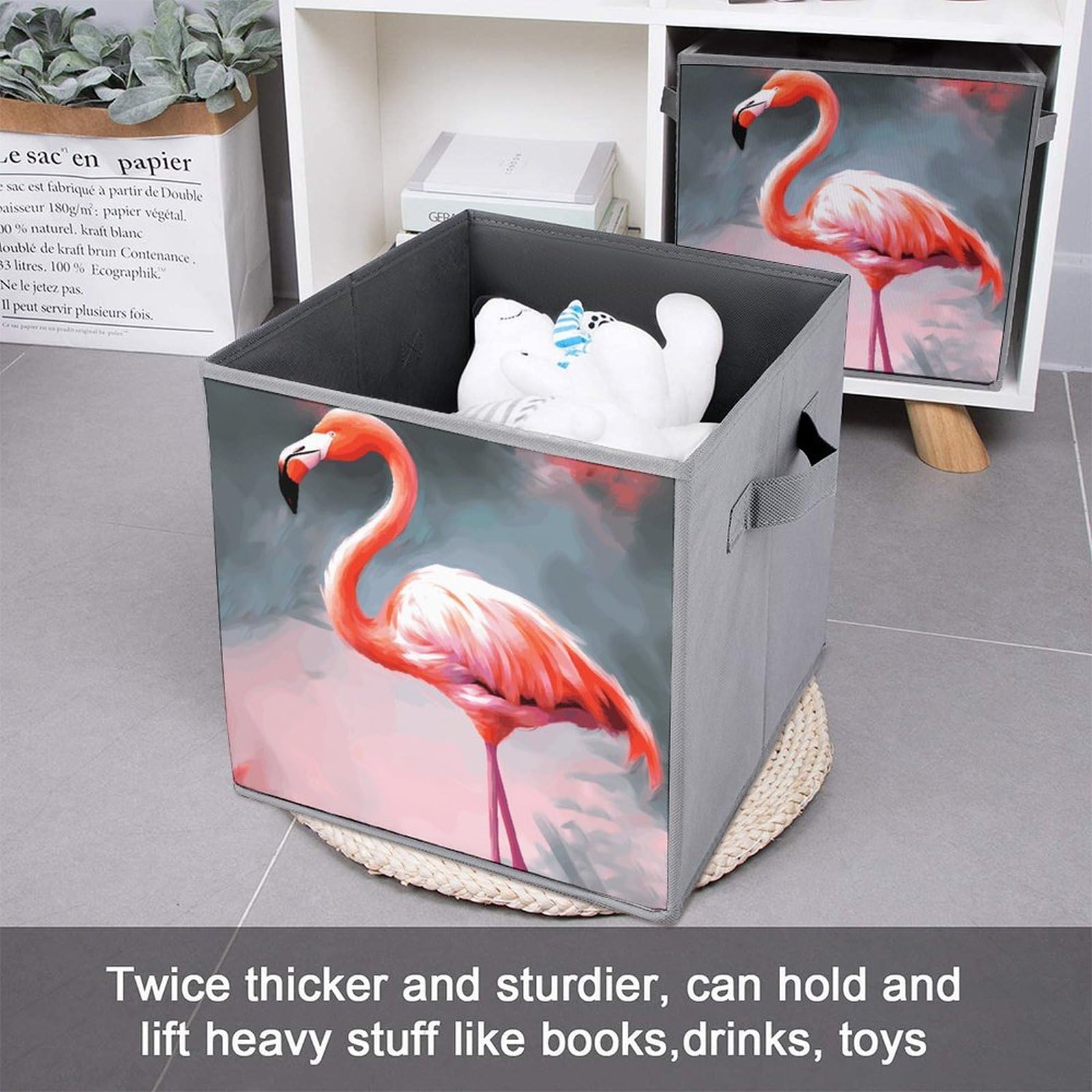 6PCS Foldable Storage Bins with Handles - Large Capacity Flamingo Printed Storage Boxes for Playroom, Office & Home Organization | Perfect for Toys, Books & Clutter Control