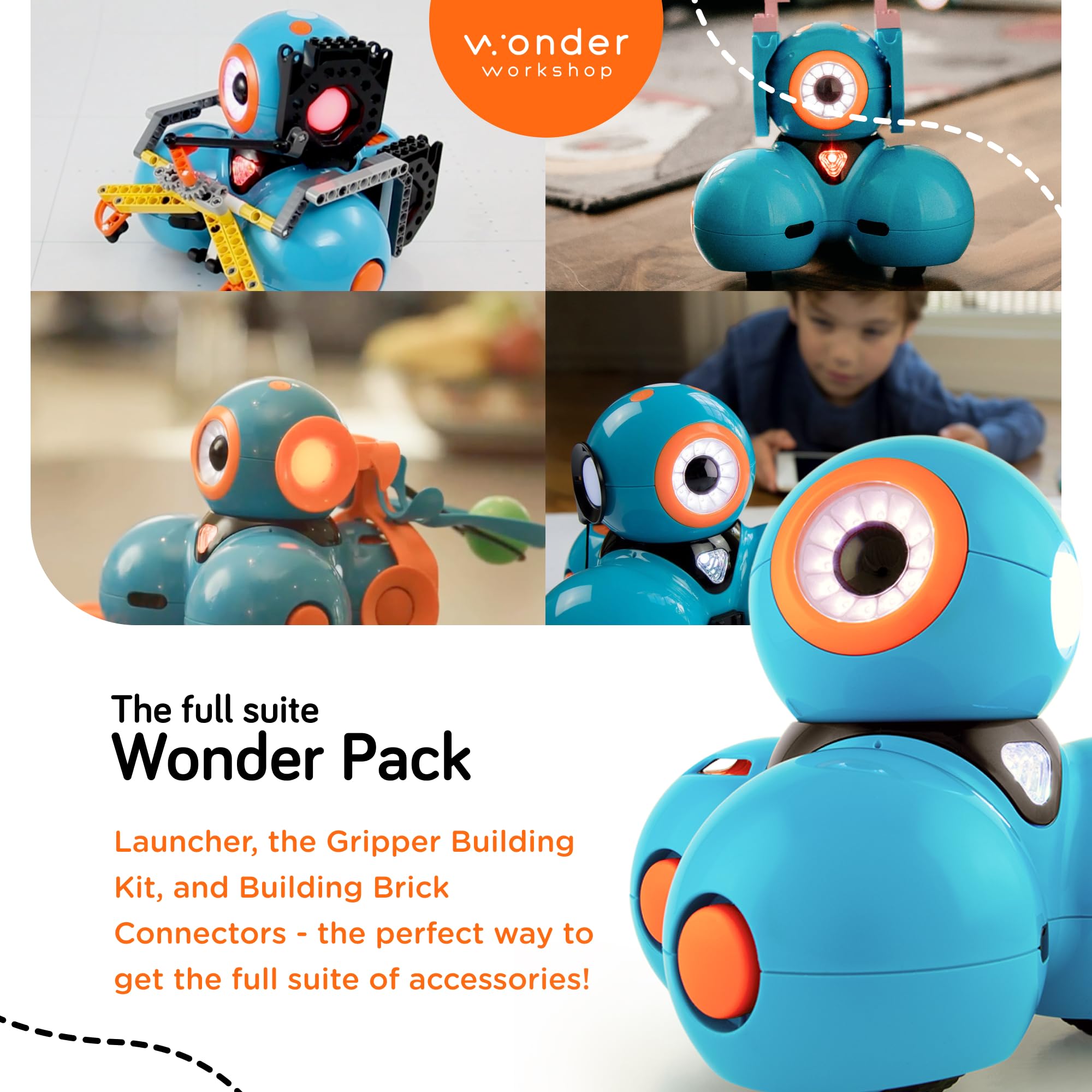 Dash Robot Wonder Pack – STEM Coding Educational Bundle for Kids Ages 6+ | Learn Programming with Free Apps & Video Tutorials | Includes Launcher Toy, Sketch Kit for Drawing & Gripper Building | Perfect for Classroom Learning & Home STEM Activities