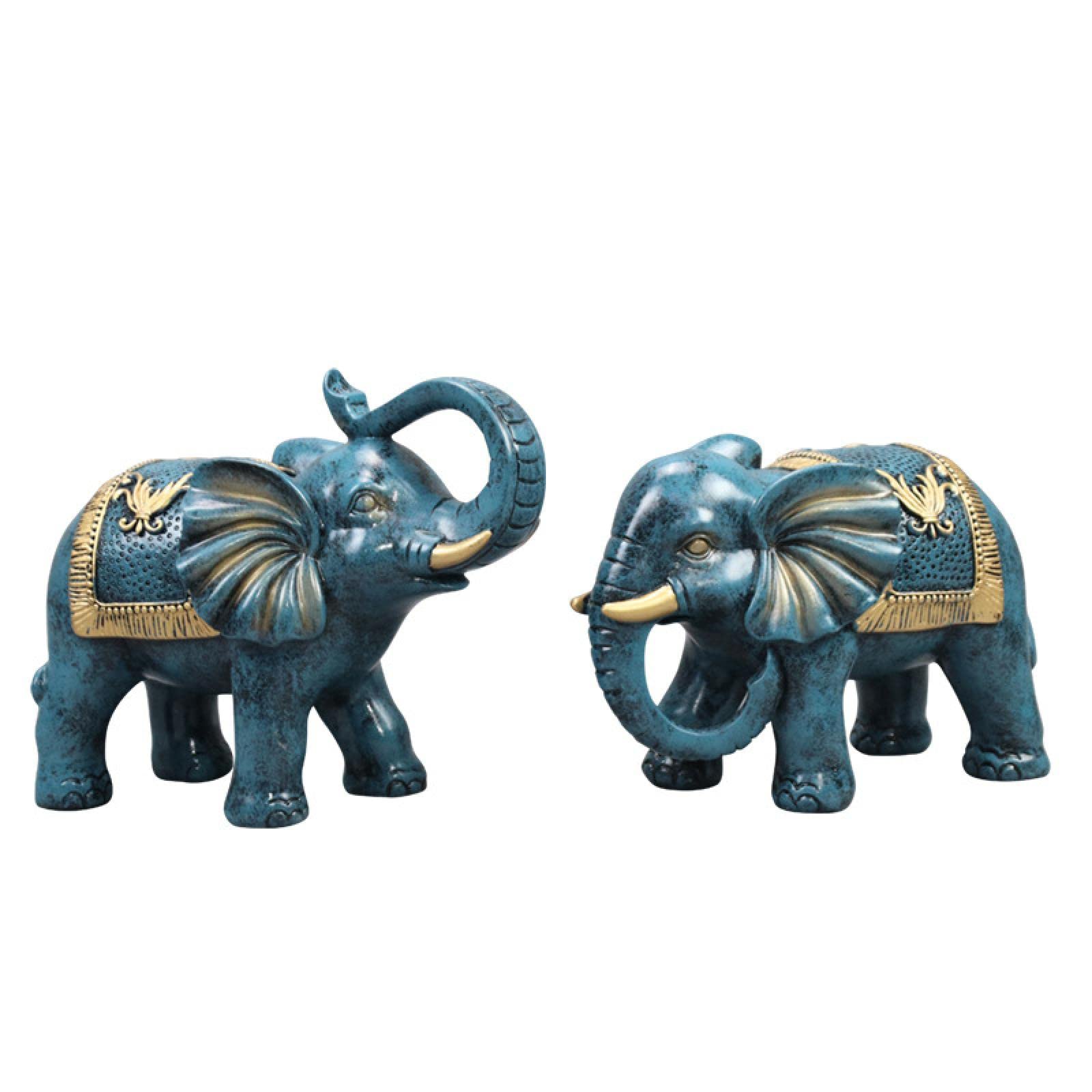 MMXVVF Elephant Resin Statue - Handcrafted European Style Home Decor for Living Room & Office - Blue Beige Elephant Ornament | Perfect for Housewarming Gifts, Feng Shui Decor & Shelf Display