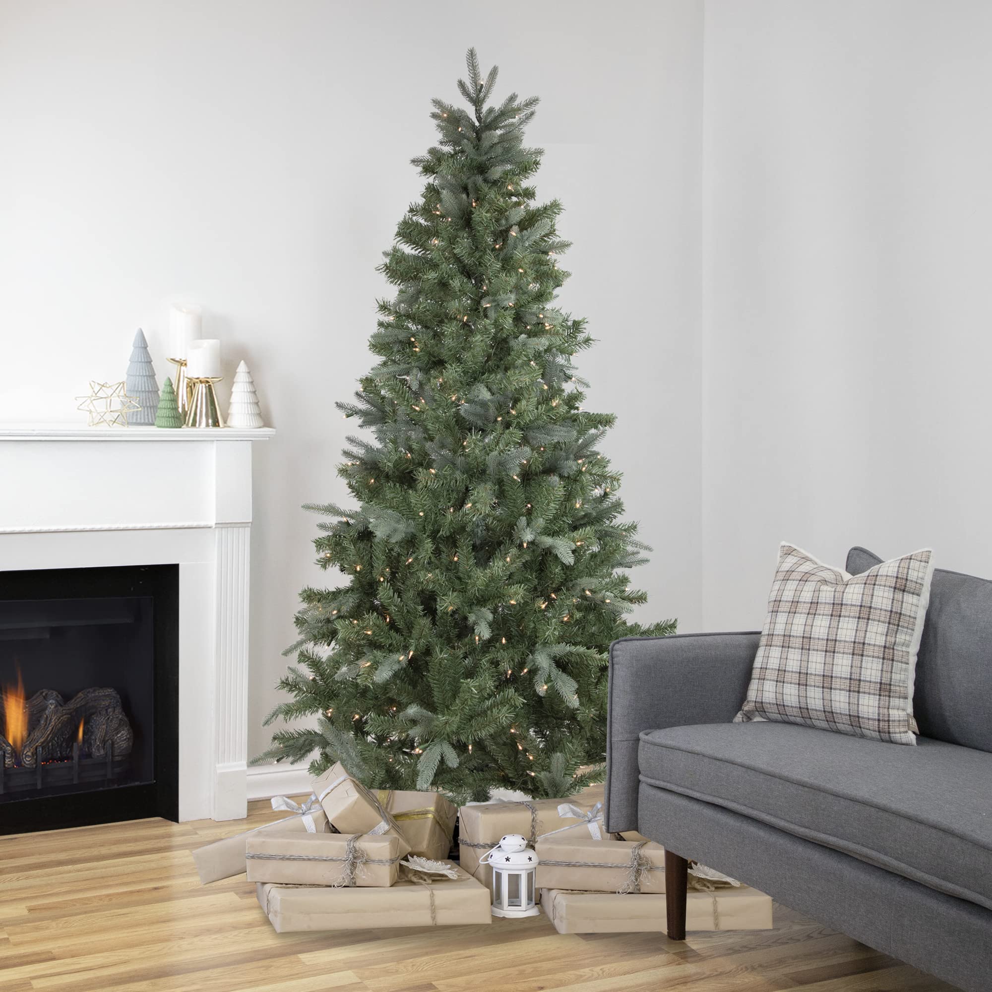Northlight Real Touch™ Pre-Lit Slim Granville Fraser Fir Artificial Christmas Tree - 6.5ft with Clear Lights | Perfect for Small Spaces & Cozy Holiday Decor