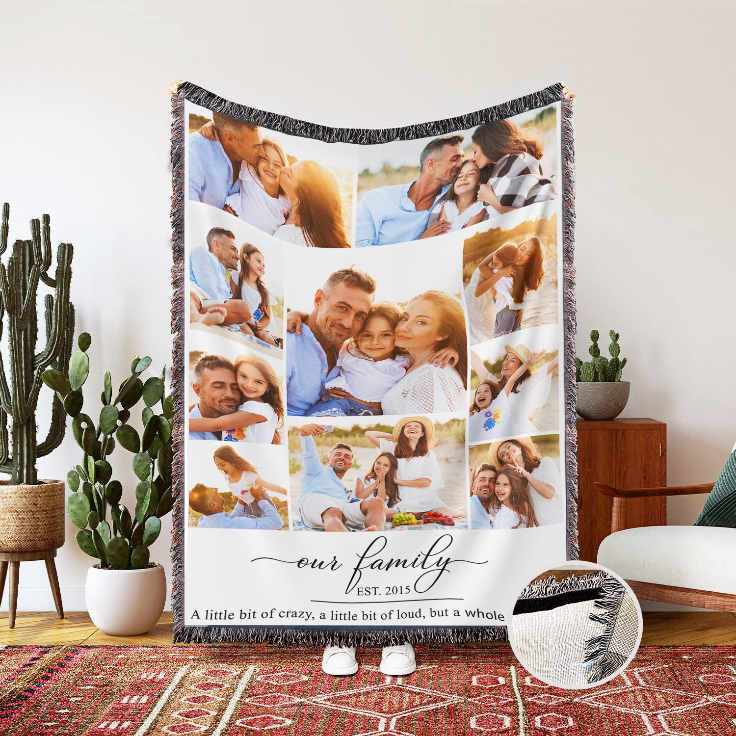 Custom Photo Blanket Personalized with Names for Family - Wedding, Anniversary, Christmas & Thanksgiving Gift - 50x60 Inch Woven Throw Blanket for Home Decor, Couch & Bed - Great for Gifts & Special Occasions