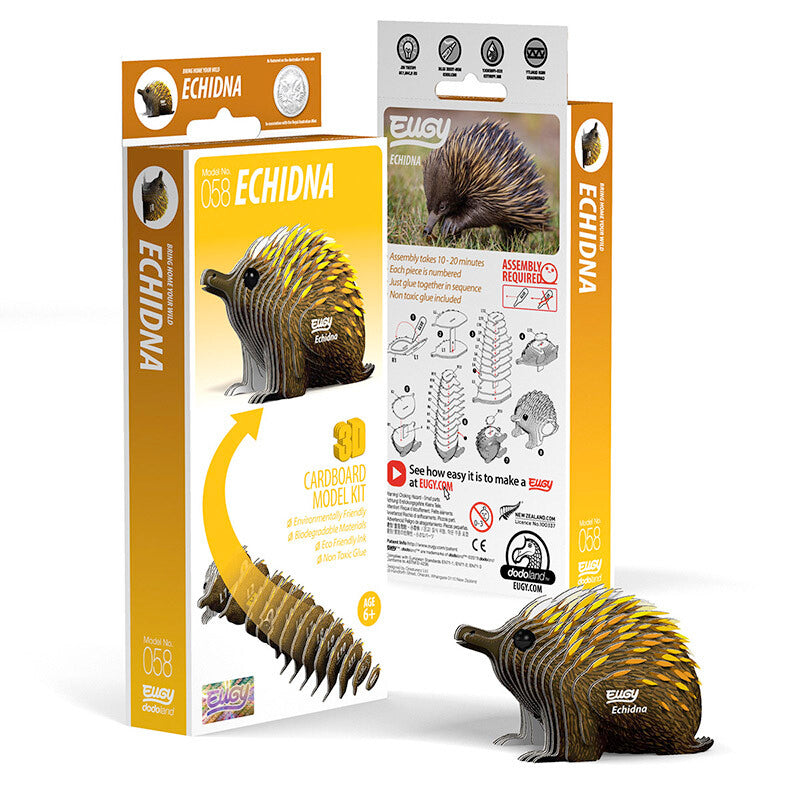 Eugy 3D Cardboard Model Kit - Echidna Animal Puzzle for Kids & Adults | DIY Educational STEM Toy for Home Decor, School Projects & Creative Gifts