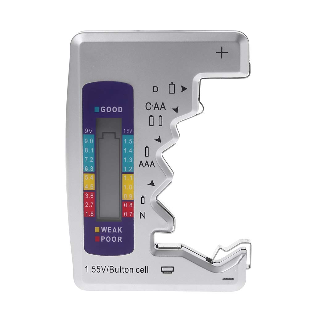 Digital Battery Tester - Accurate Capacity Detector for C, D, N, AA, AAA, 9V & 6F22 Batteries (1.55V Button Cell Included) - Perfect for Home, Office & Emergency Kits