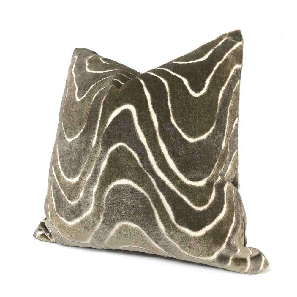 Robert Allen Lush Wave Driftwood Brown Cut Velvet Pillow Cover - Soft Luxury Decorative Throw Pillow Case for Sofa, Bed & Home Decor