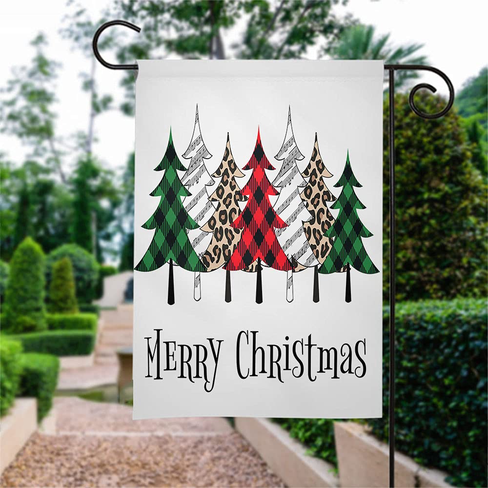 Wondertify Double Sided Christmas Garden Flag - Red Green Buffalo Plaid & Leopard Print Holiday Yard Decor - 12x18 Inch Outdoor Porch Flag for Festive Home Decoration | Perfect for Front Yard, Lawn, and Seasonal Celebrations