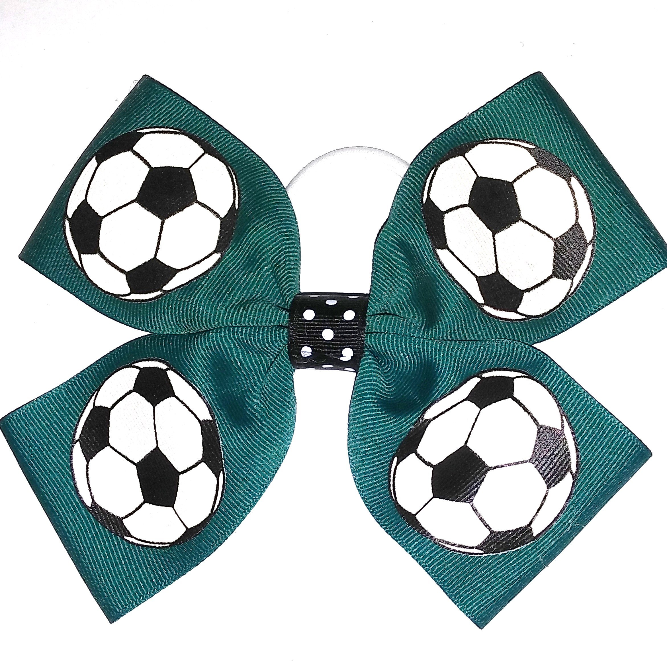4 Loop Soccer Hair Bows for Girls - USA Made Pony Tail Bands - Perfect for Soccer Games, Cheerleading & Sports Events