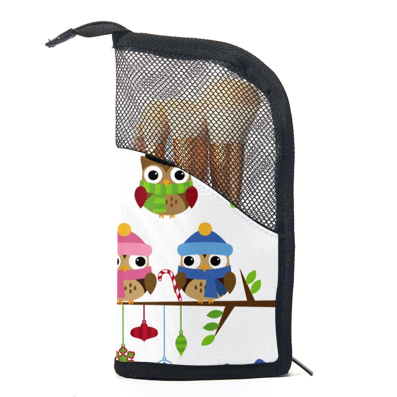 12-Piece Cartoon Owl Makeup Brush Organizer Bag - Portable Christmas Themed Brush Holder Case for Travel & Home Storage | Perfect Gift for Makeup Lovers