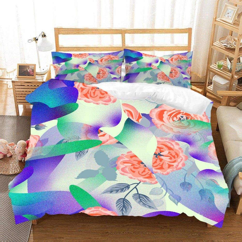 YZBEDSET 3D Floral Microfiber Duvet Cover Set with Pillowcases - Romantic Luxury Bedding for Girls & Couples, Full Size 203x228cm (80x90in) - Perfect for Master Bedrooms, Guest Rooms & Cozy Home Decor