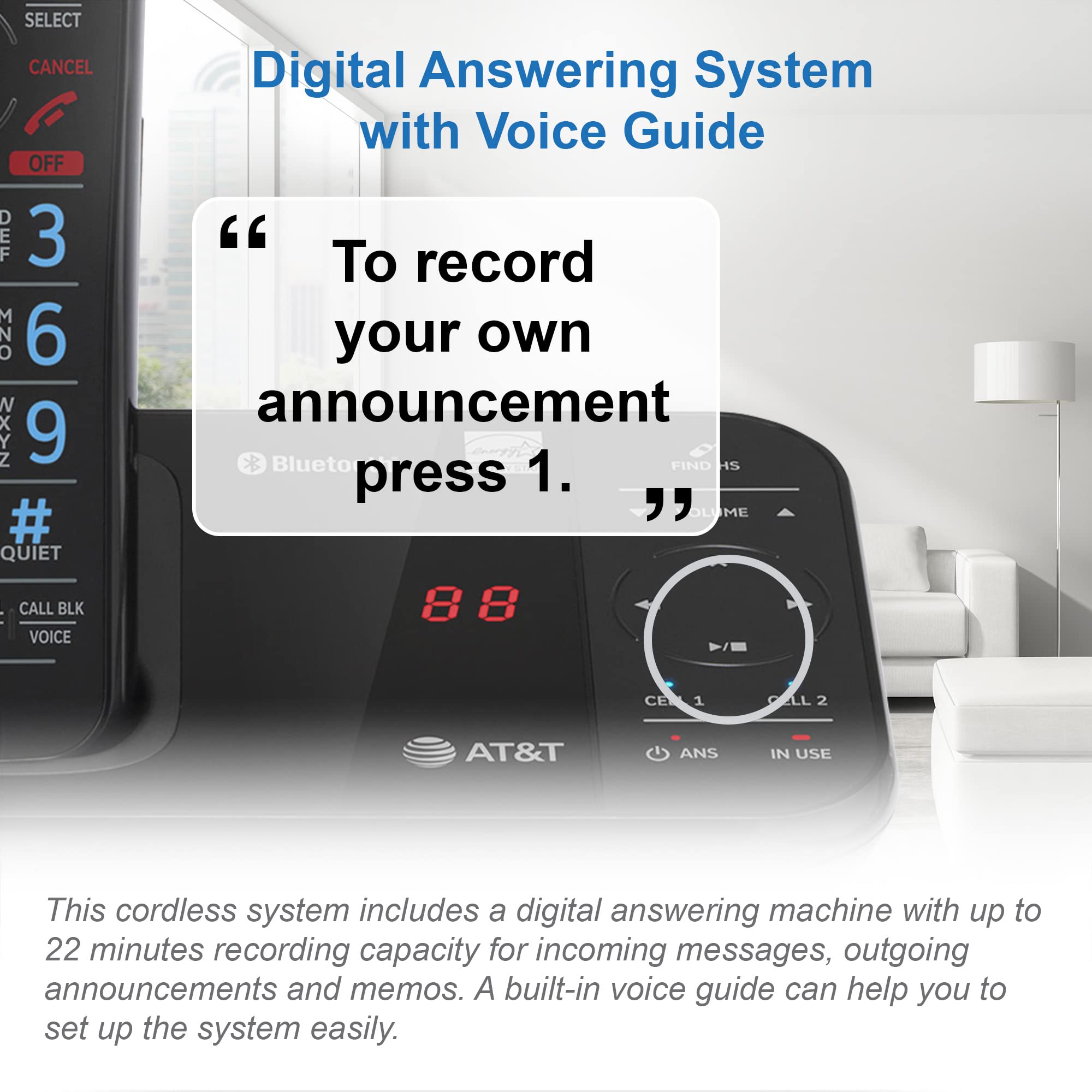 AT&T GL2113-21 Cordless Phone with Smart Call Blocker | Bluetooth Connectivity | Digital Answering Machine | Full-Duplex Speakerphone | Home & Office Communication Solution