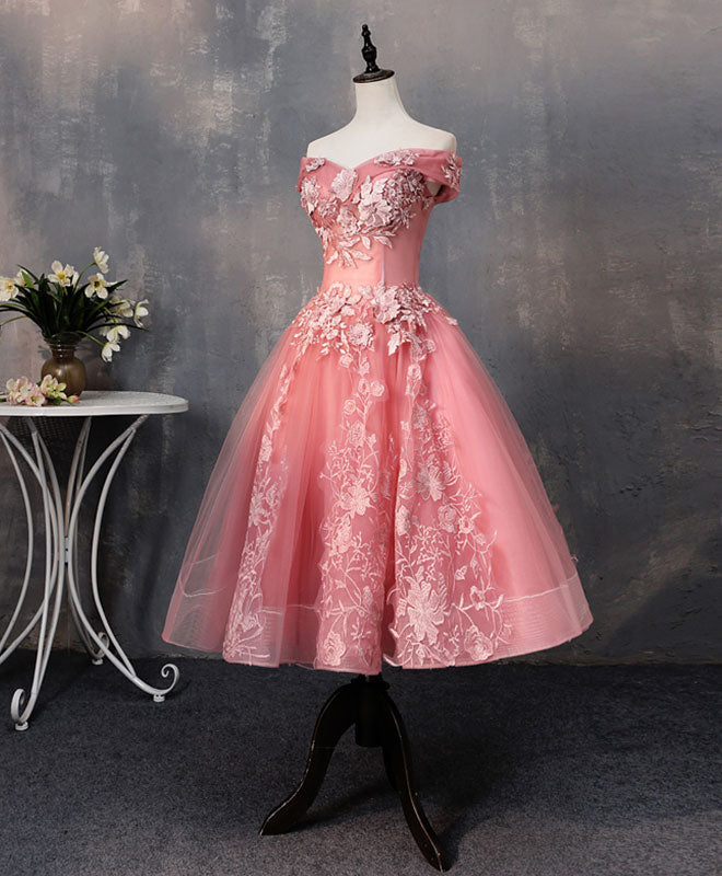 Elegant Pink Tulle Lace Off-Shoulder Short Prom Dress for Homecoming - Perfect for Dances, Parties & Special Occasions