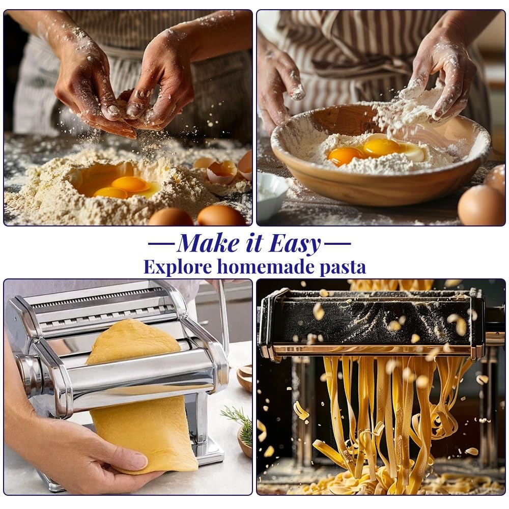 **7-in-1 Pasta Maker Machine with 150mm Roller & Hand Crank – Adjustable Thickness for Spaghetti, Fettuccine, Lasagna, Dumpling Skin – Perfect for Homemade Italian Pasta & Asian Noodles**    *(Ideal for Home Chefs, Italian Cuisine Lovers & DIY Pasta Enthusiasts – Great Gift for Cooking Beginners & Foodies!)*