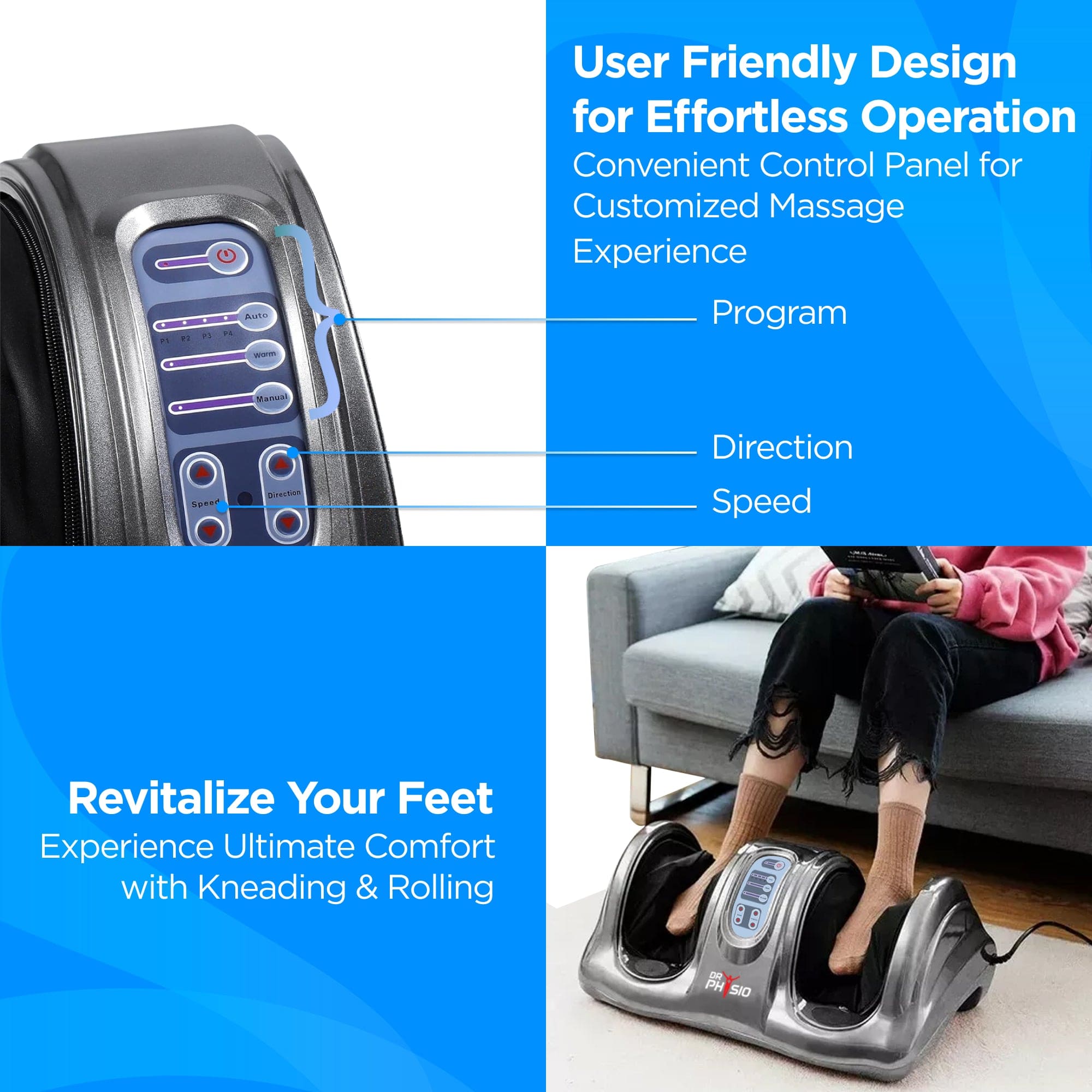 Dr Physio USA Foot and Calf Massager - Electric Shiatsu Massage Machine with Heat for Pain Relief, Muscle Relaxation - Perfect for Home, Office & Post-Workout Recovery
