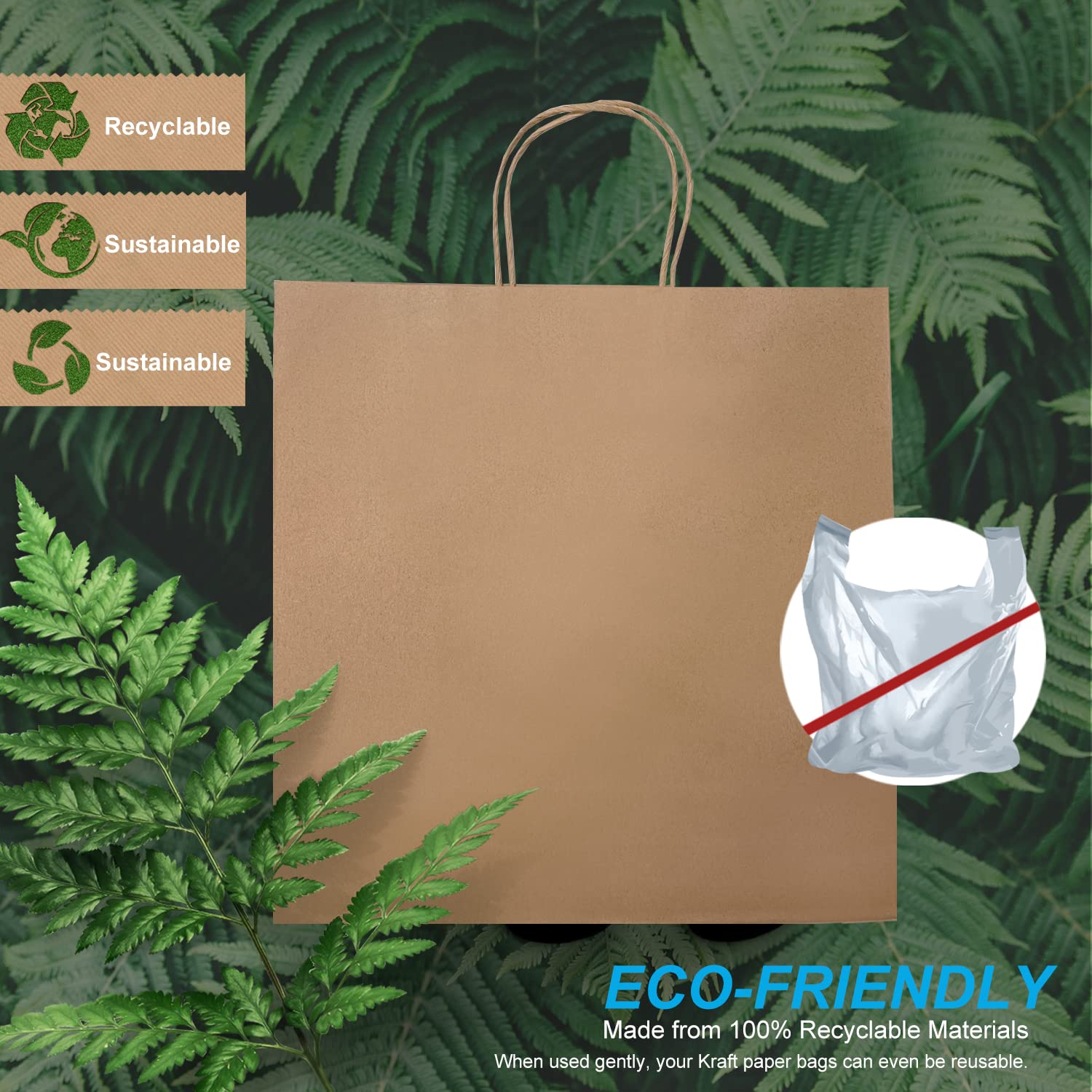 Eco-Friendly Kraft Paper Bags with Handles - 250 Pack (13x7x13 Inches) | Reusable Gift, Shopping, Party & Retail Bags | Sustainable Packaging for Gifts, Events & Stores | Perfect for Weddings, Birthday Parties & Eco-Conscious Retailers