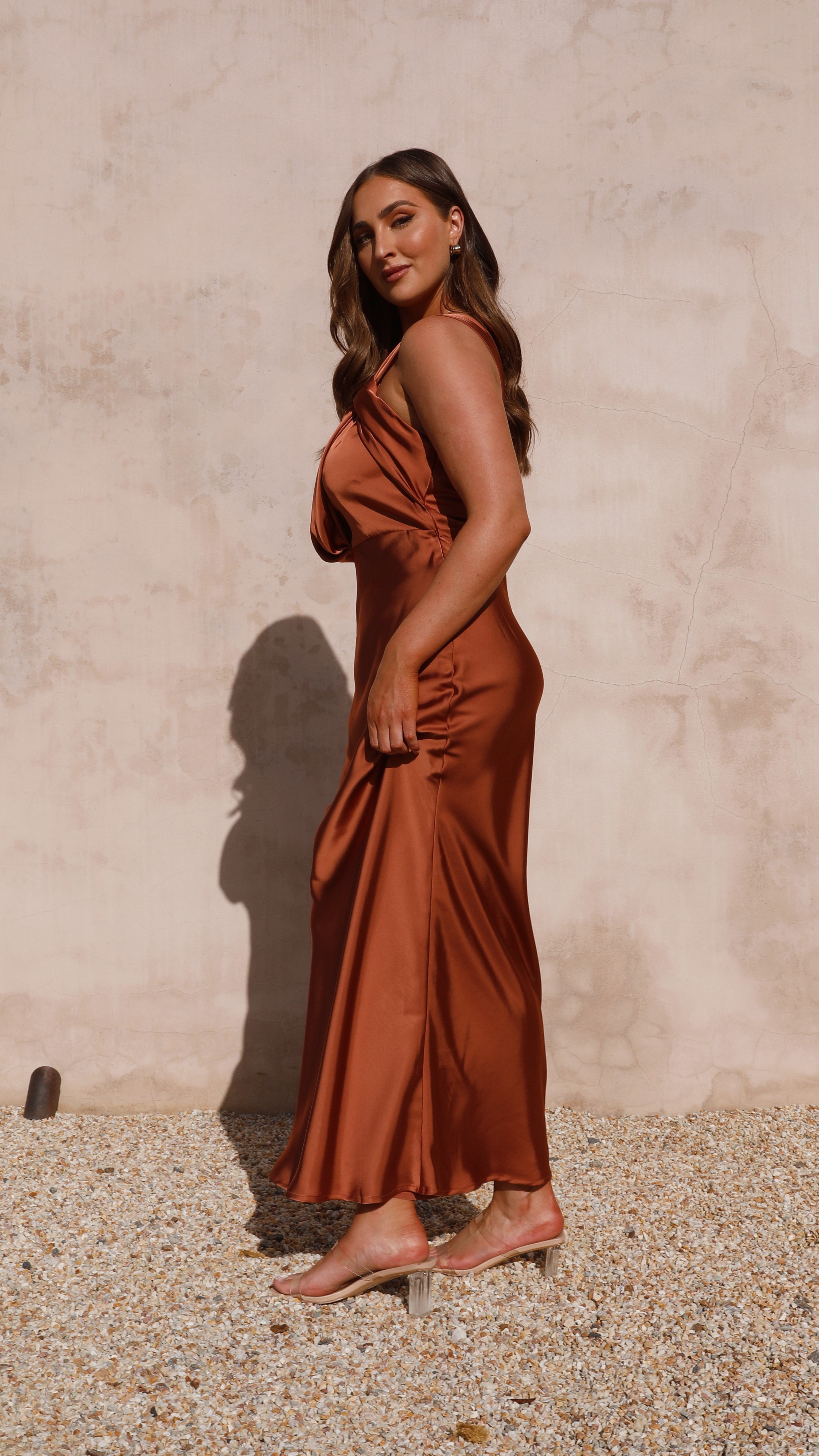 Greta Maxi Dress in Copper - Elegant Long Flowy Summer Dress for Women, Perfect for Beach Vacations, Weddings & Casual Outings