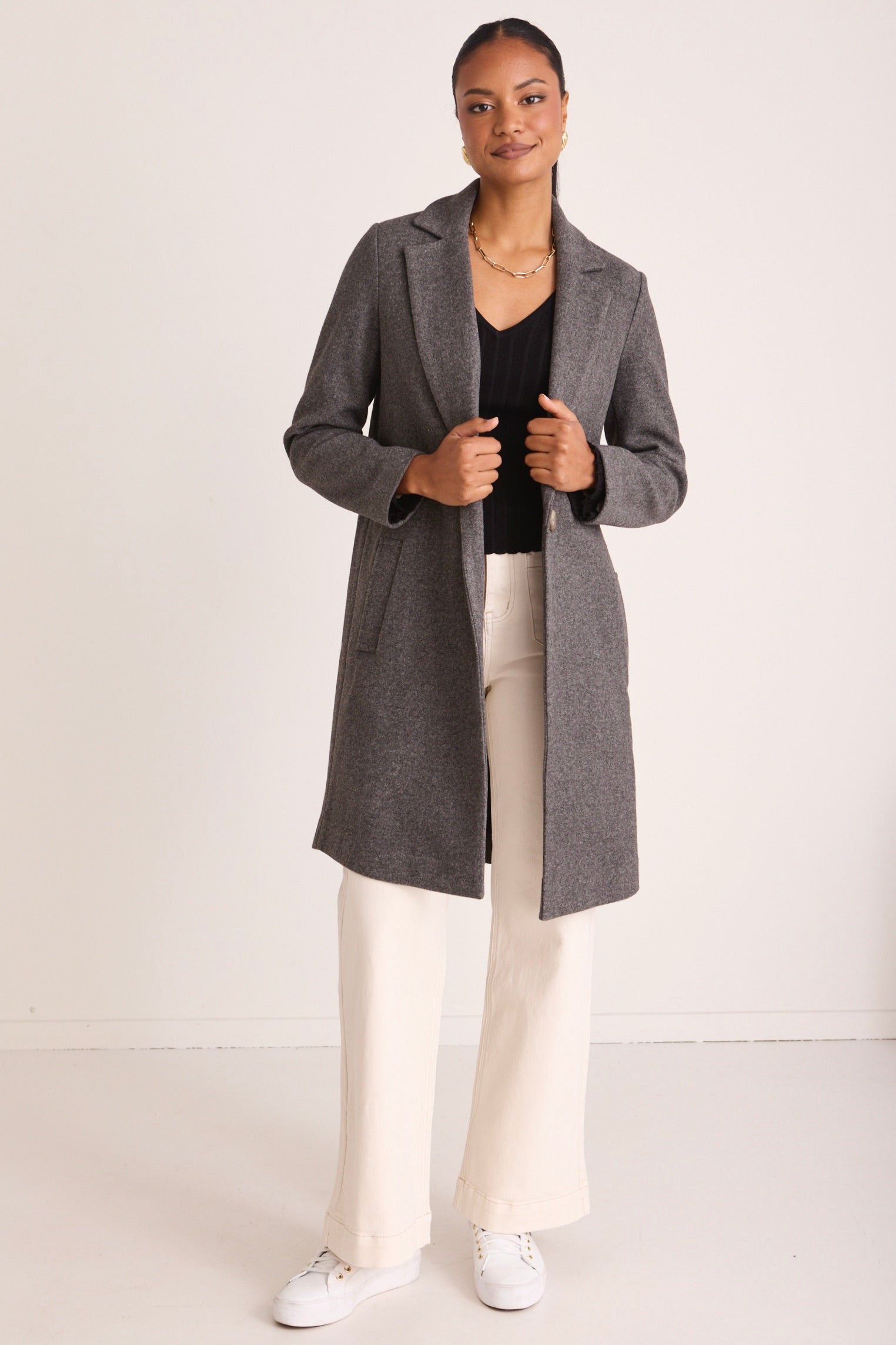 Premium Edmonton Charcoal Marle Long Coat for Men - Stylish Winter Overcoat with Warm Lining | Perfect for Office, Travel & Formal Occasions