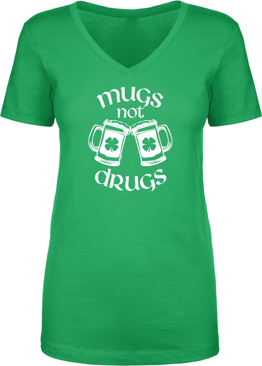 Funny 'Mugs Not Drugs' Pun V-Neck T-Shirt for Women - Perfect for Coffee Lovers, Baristas & Humor Gifts
