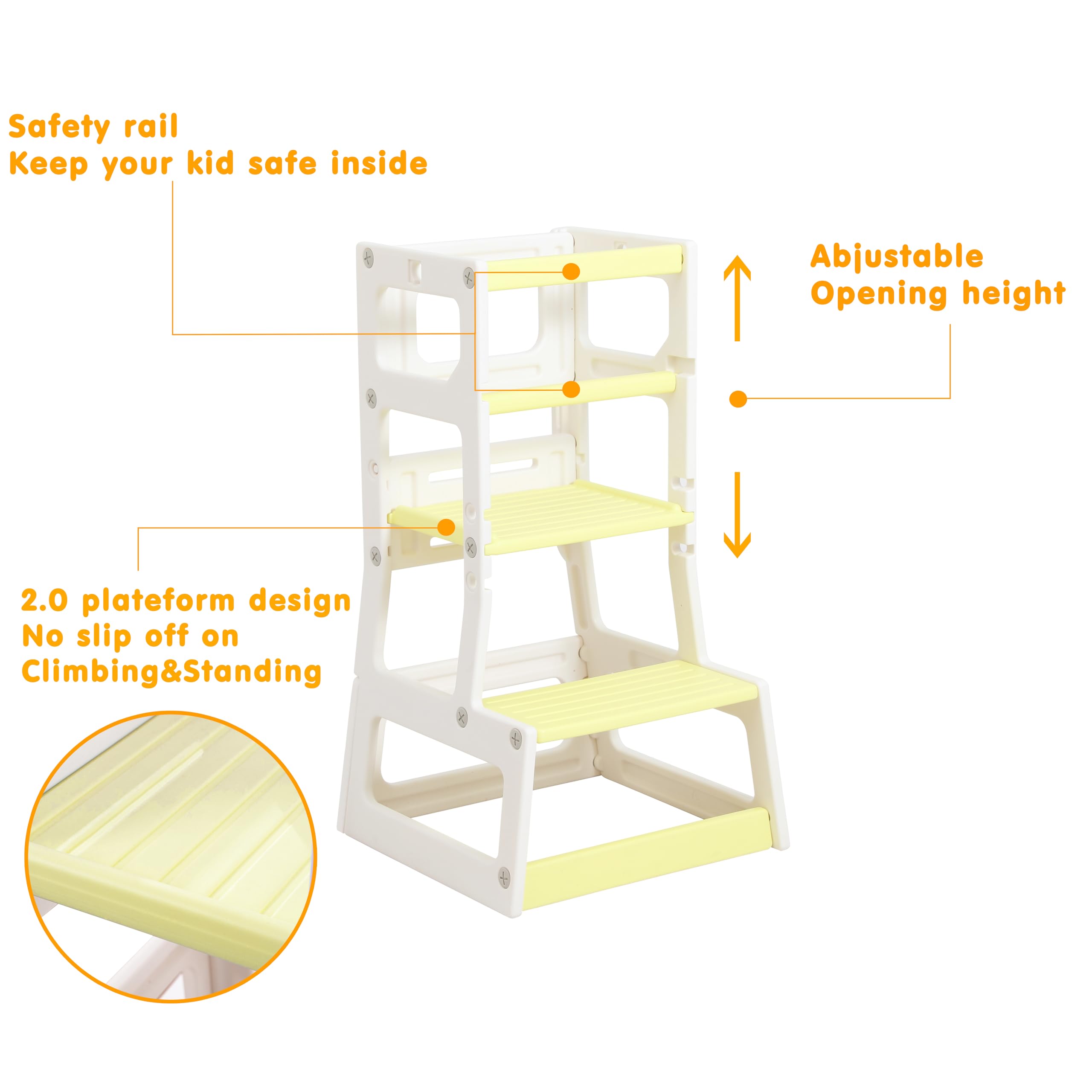 Adjustable Height Kids Kitchen Step Stool - Safe Toddler Learning Tower for Cooking & Bathroom Use | Non-Slip Platform for Children (Yellow) | Perfect for Baking, Washing Hands & Countertop Activities