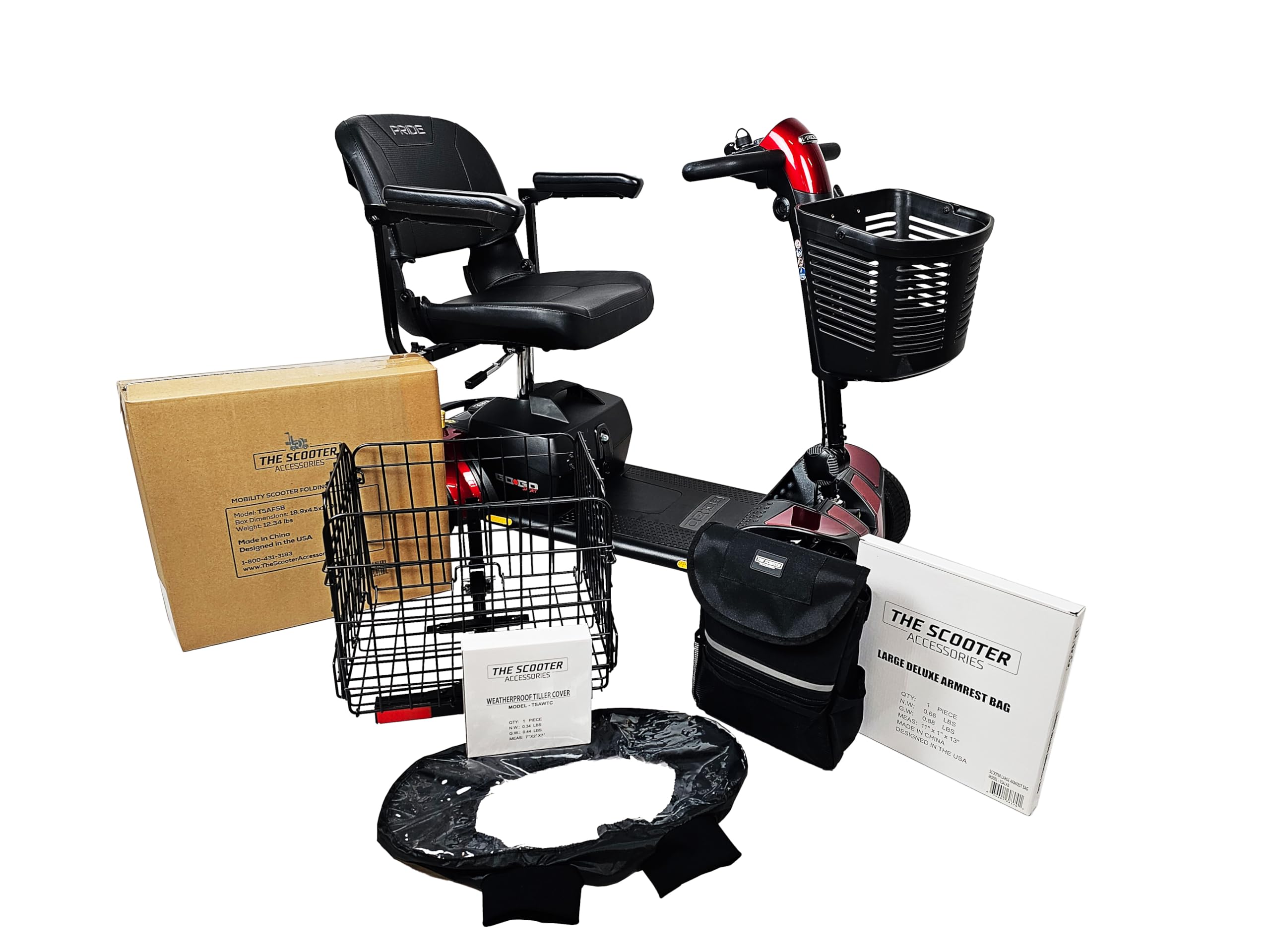 Pride Mobility S74 Go-Go Sport 4-Wheel Mobility Scooter with Accessories Bundle - Ideal for Outdoor Adventures and Daily Errands