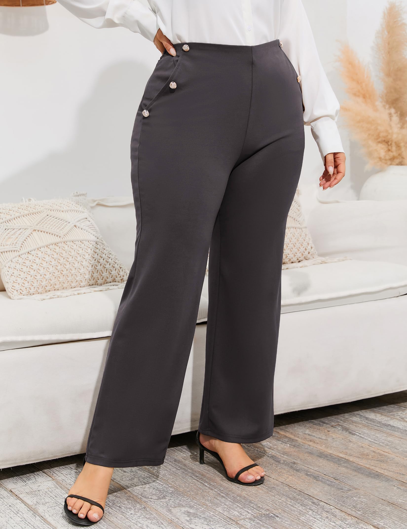 ShopWonder Women's Plus Size Stretch Pull-On Flare Dress Pants with Pockets - Business Casual Work Pants for Office, Meetings & Professional Events