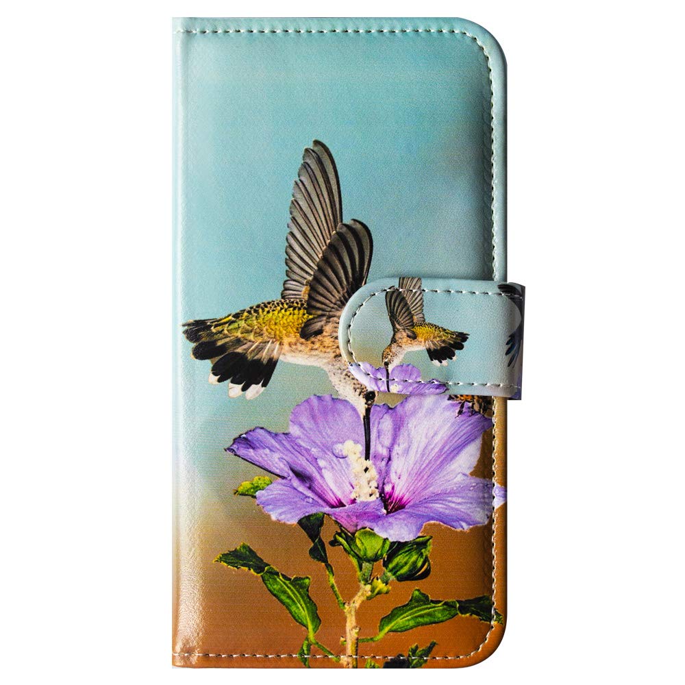 **Hummingbird Purple Flower Leather Flip Wallet Case for iPhone 12 Pro Max with Card Slot Holder & Kickstand – Stylish Protection for Everyday Use & Travel**