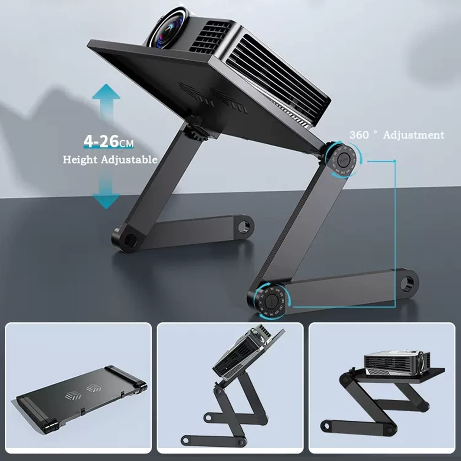 Adjustable Projector Mount Stand with Storage Tray - Gold Table Top & Ceiling Support for Home Theater, Office Presentations, and Classroom Use - Height-Adjustable, Retractable Floor Stand with Stable Base