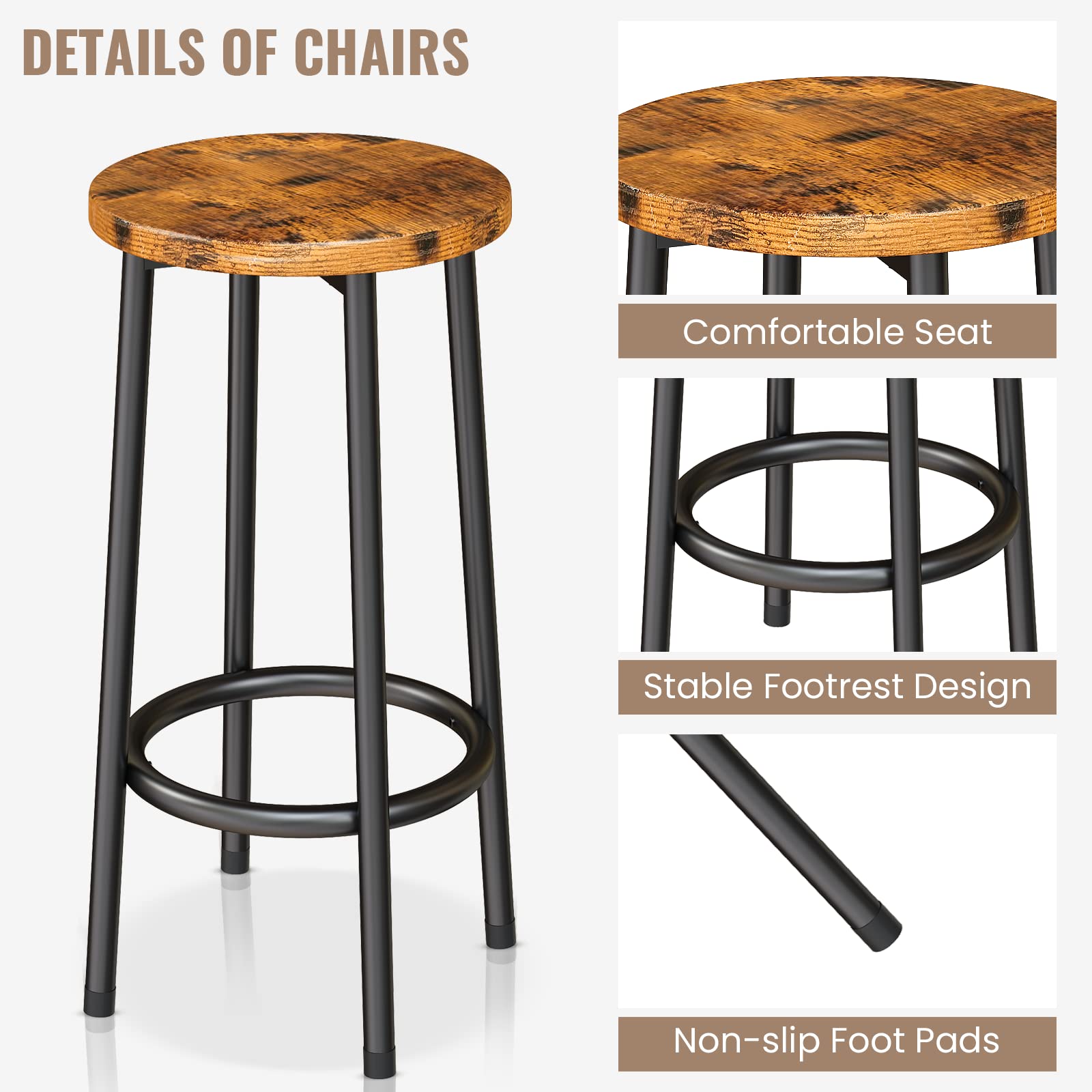Lamerge 3-Piece Industrial Bar Table and Chairs Set with Storage Shelves, Walnut Counter Height Kitchen Island Table for 2, Perfect for Small Spaces, Dining Room, and Kitchen Breakfast Nook