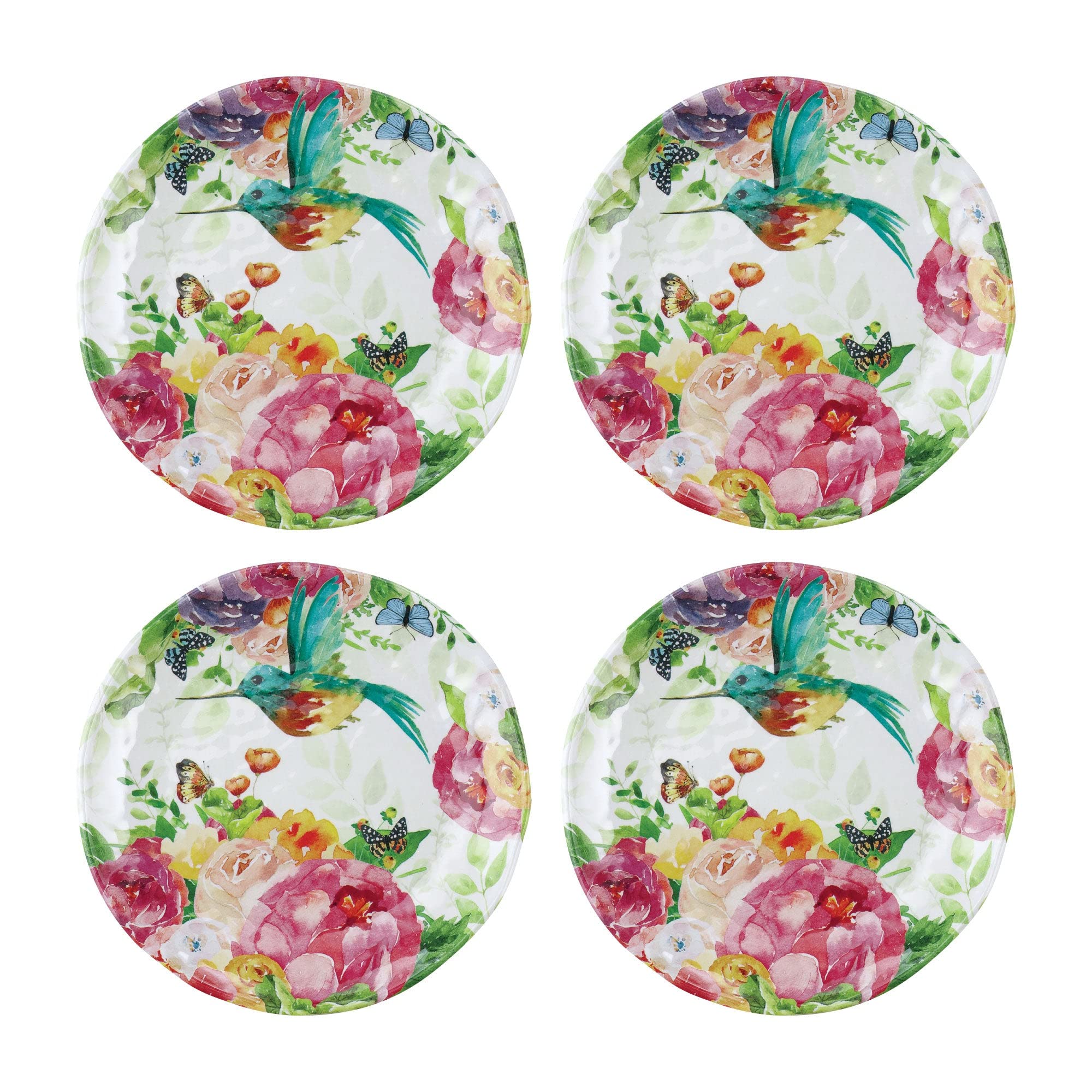 UPware Rose Garden Melamine Round Dessert Plates - 6 Inch Small Serving Plates for Appetizers, Snacks & Side Dishes - Colorful Set of 4 - Perfect for Parties, Picnics & Tea Time