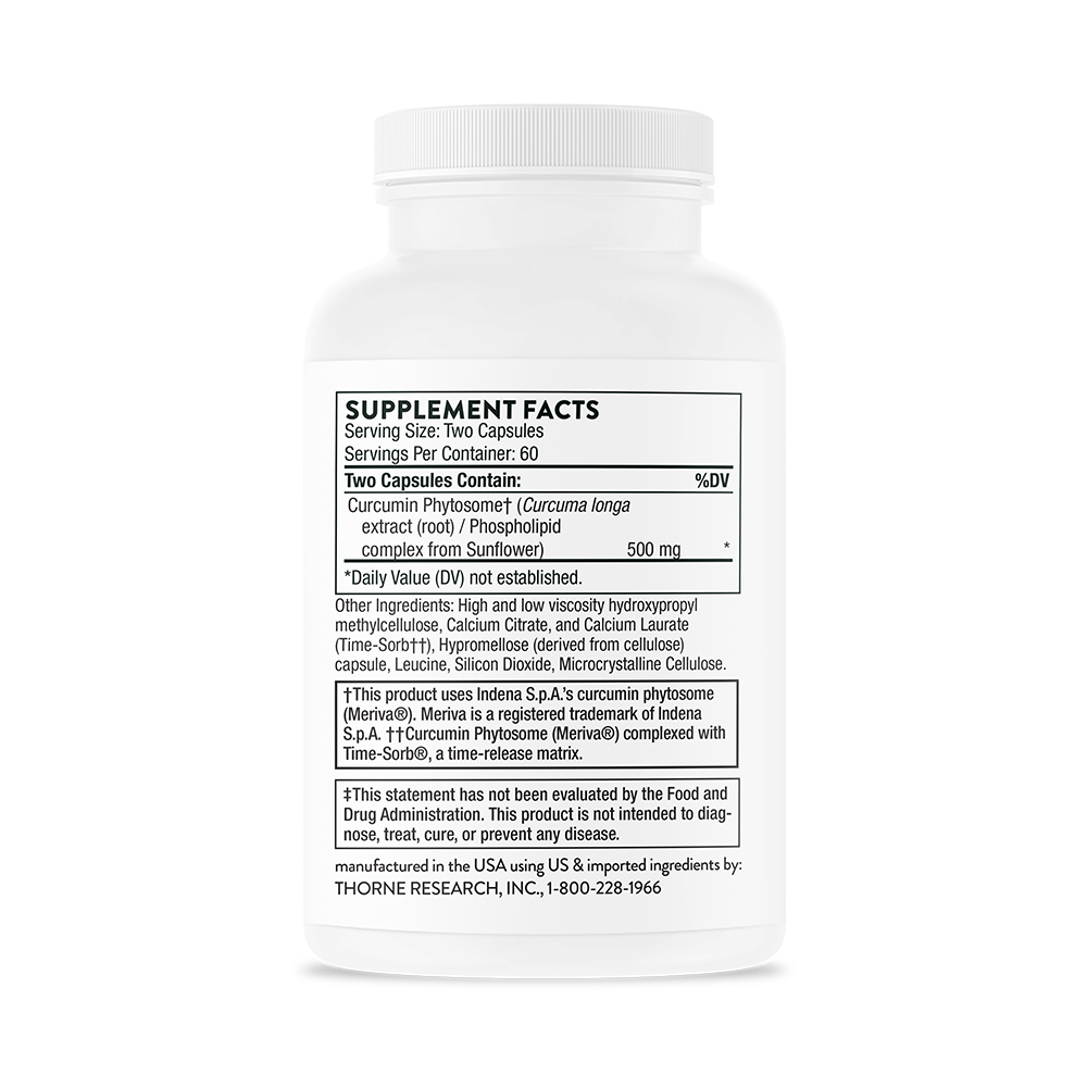 Thorne Curcumin Phytosome 500mg Sustained Release Supplement (SF815) - Supports Joint Health & Inflammation Relief for Active Lifestyles