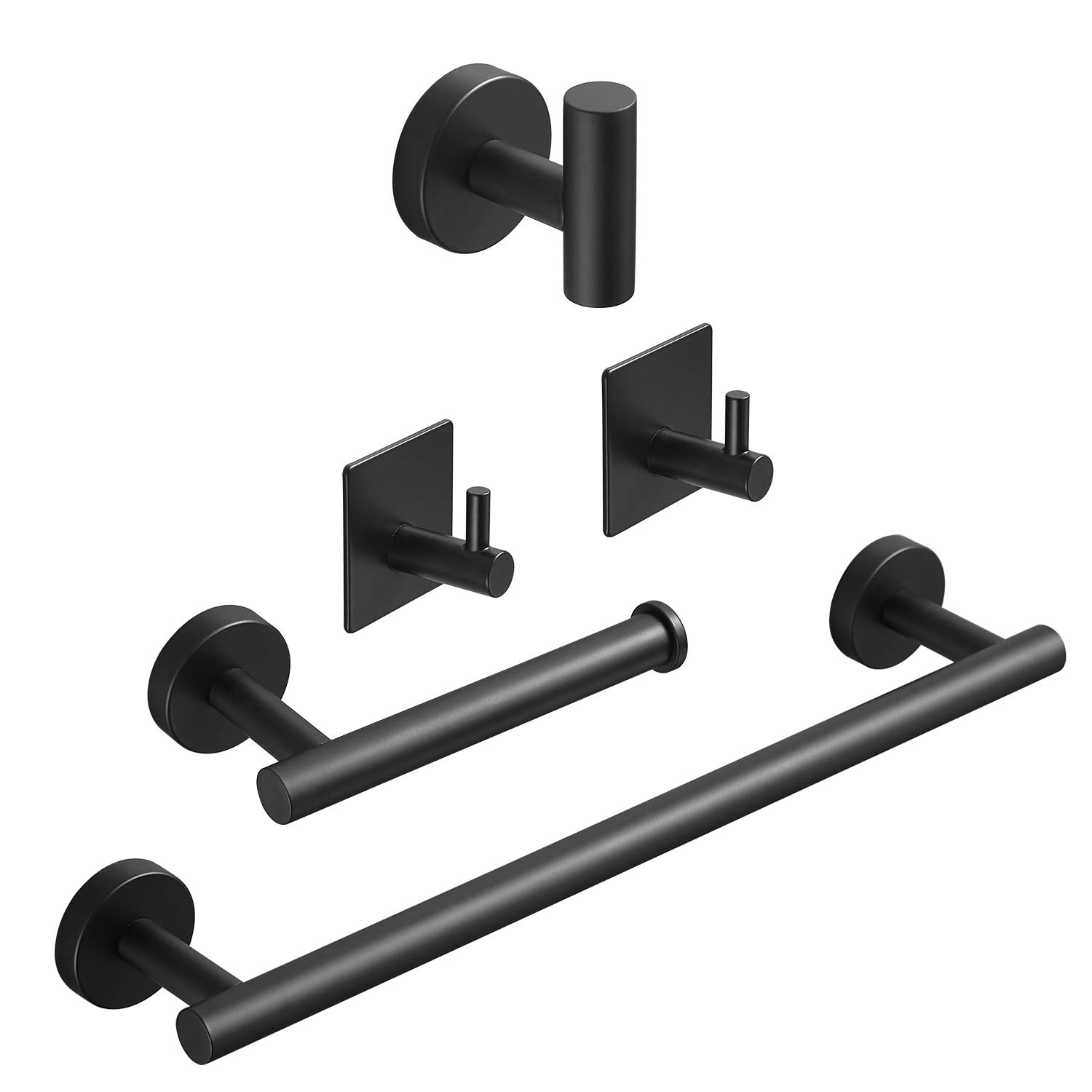 No-Drill Bathroom Hardware Set - SUS304 Stainless Steel Towel Bar (24 inch), 3 Robe Hooks & Toilet Paper Holder in Nickel Finish | Rustproof Bathroom Accessories Kit for Modern Homes, Apartments & Airbnb Rentals