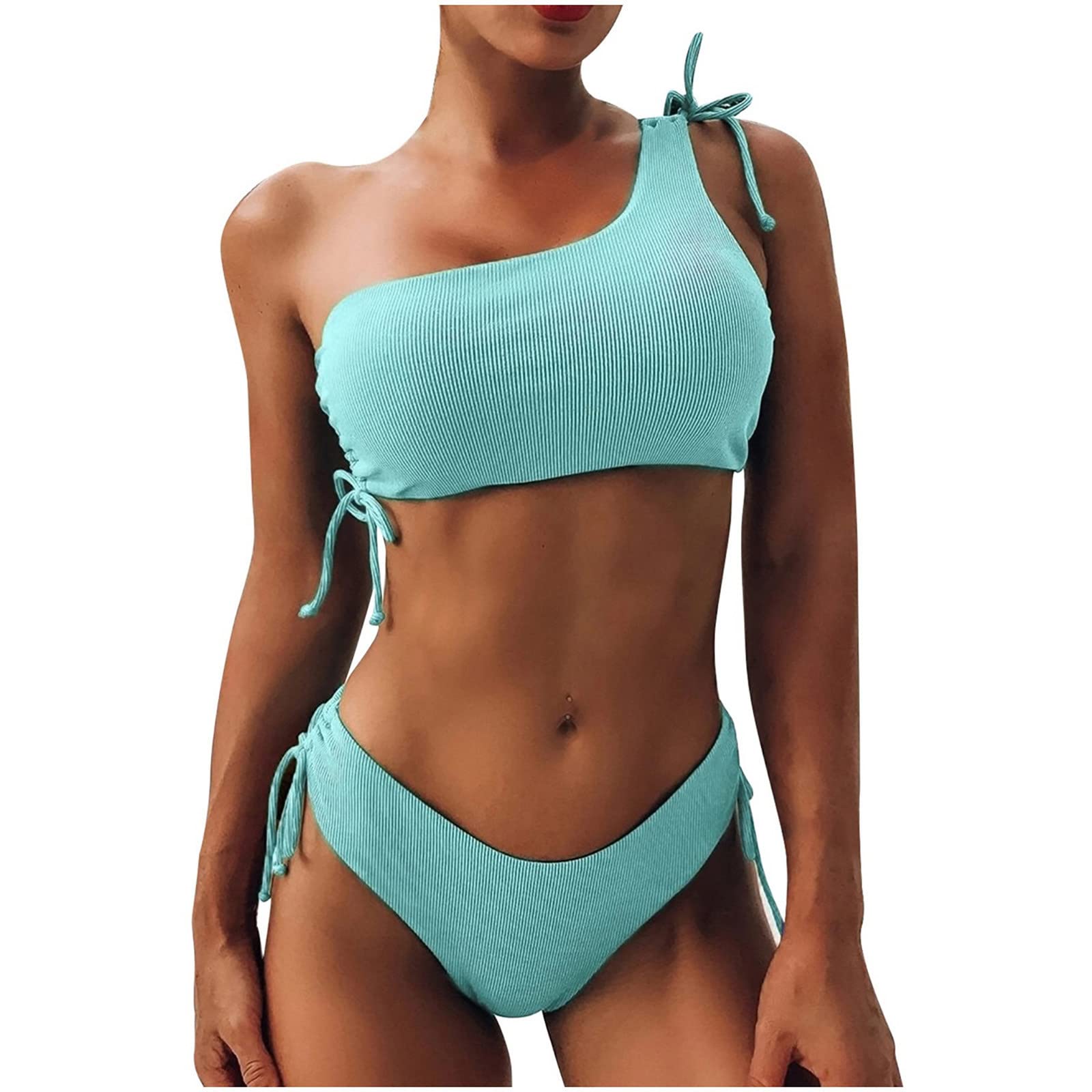 **Sexy One Shoulder High Waisted Bikini Set for Women – Drawstring Tie Two-Piece Swimwear | Beach, Pool & Vacation Outfit**    *(优化说明：符合SEO规范，包含核心关键词，增加使用场景，简洁吸引人)*