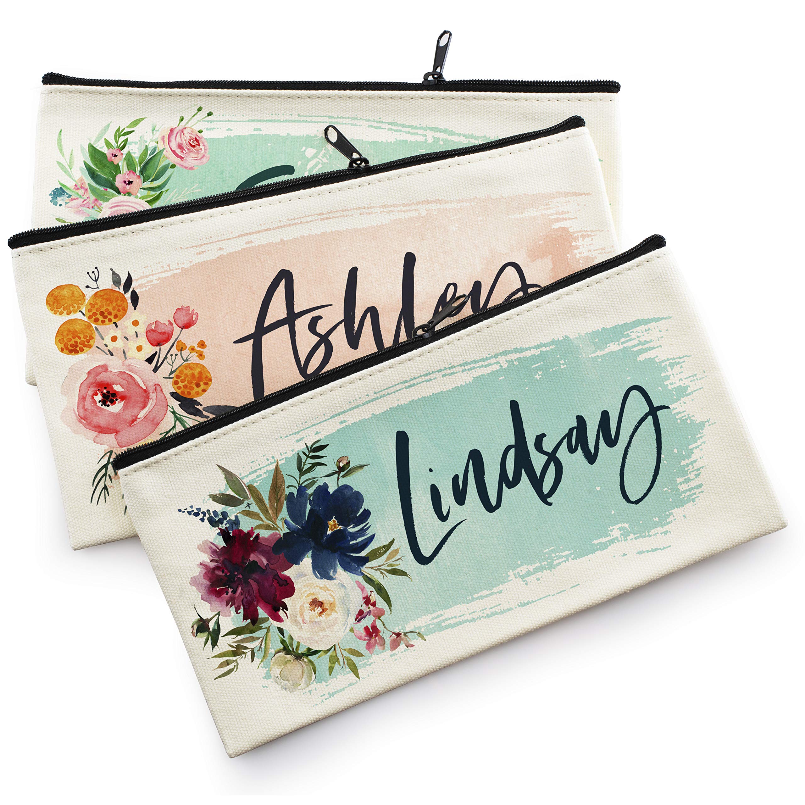 Personalized Monogrammed Makeup Bag for Women - Custom Cosmetic Pouch with Name - 9 Color Options - Perfect Bridesmaid Proposal Gift, Bachelorette Party Favor & Travel Essential