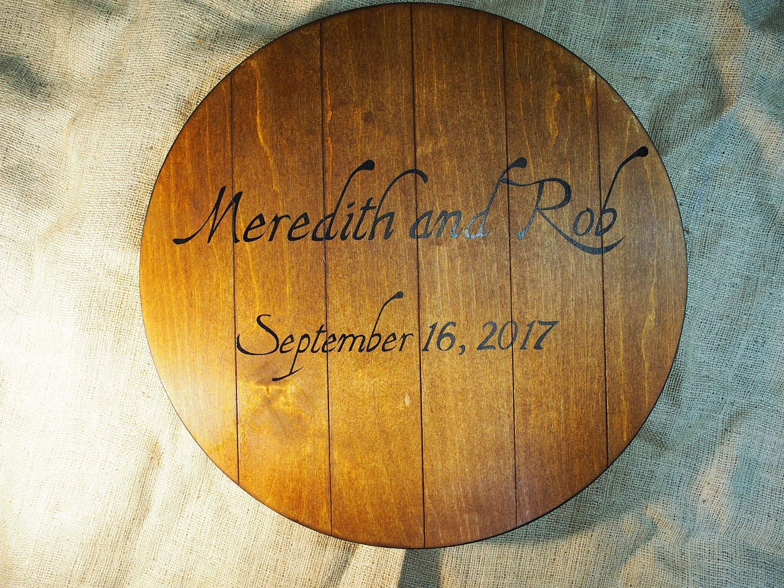 Personalized Lazy Susan Turntable - 16'' or 20'' Wooden Rotating Serving Tray for Weddings, Parties & Home Decor | Wedding Guest Book Alternative | Perfect Wedding Gift & Kitchen Organizer | Great for Dining, Entertaining & Displaying Desserts