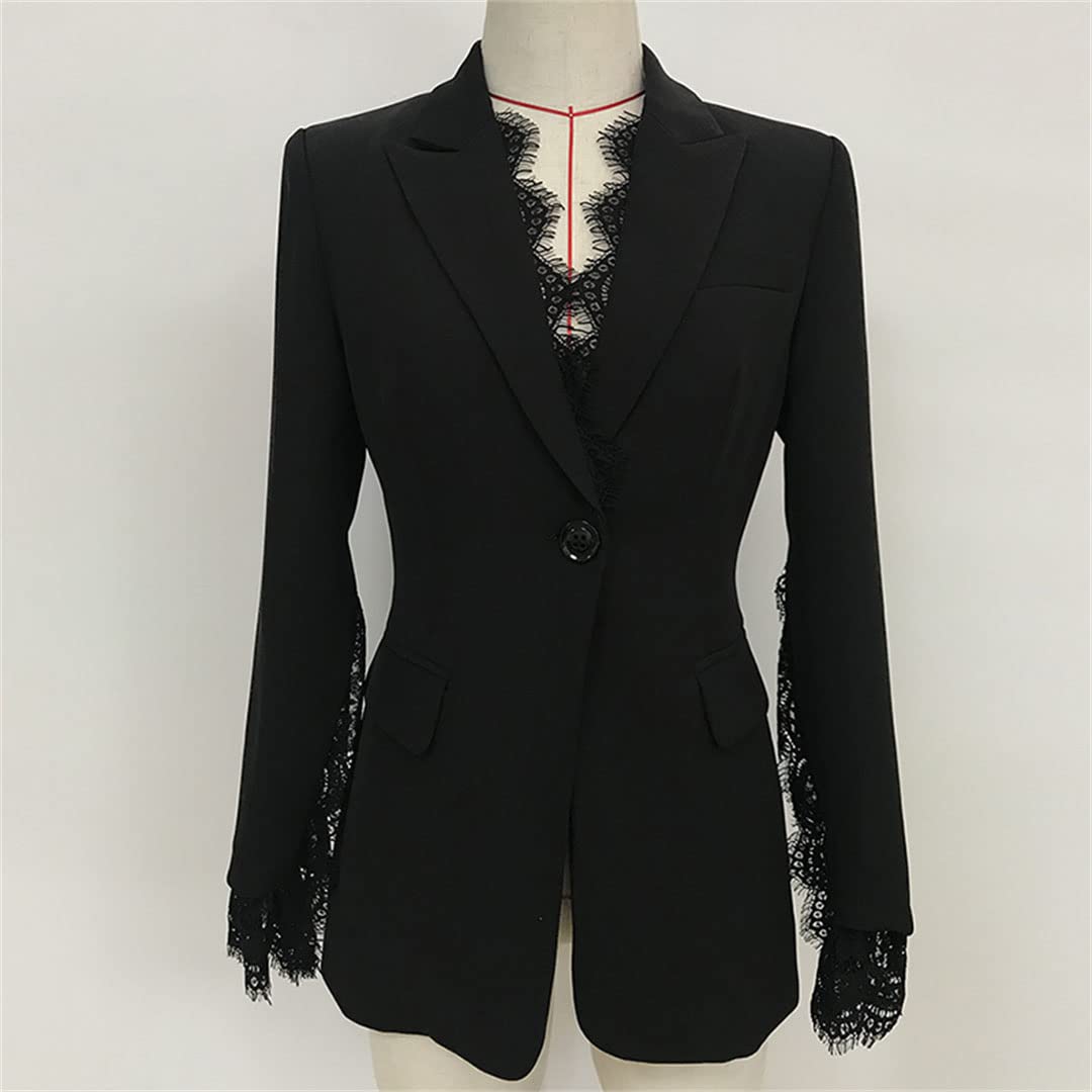 Women's Blazer Dress - Sexy Formal Work Office Jacket with Lace Fringe & Slit Sleeves | One Button Suit Coat for Business Meetings, Cocktail Parties & Office Wear